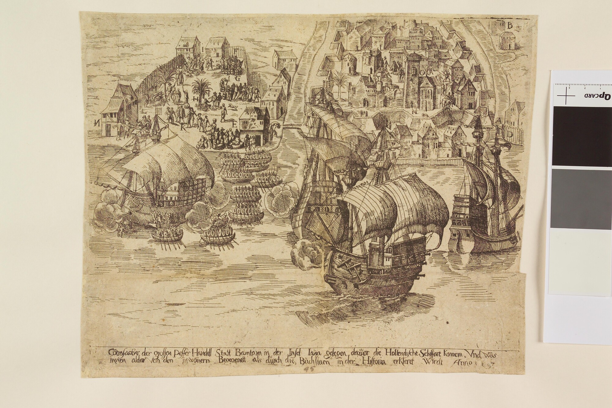 A.0856(01); De stad Bantam op het eiland Java, belangrijk voor zijn peperhandel in die; prent