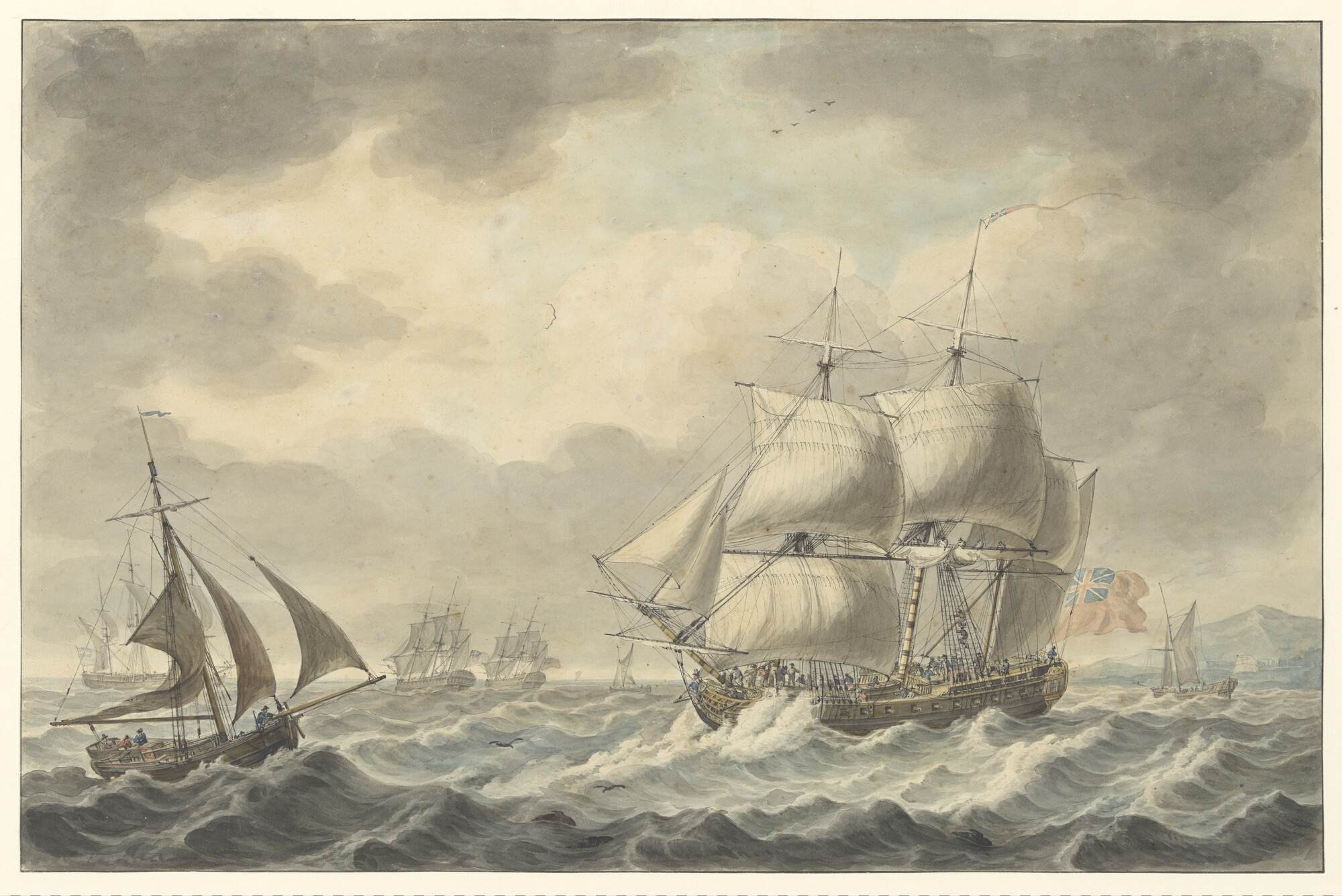 A.0149(0372); Engelse oorlogsschepen in het Kanaal; tekening