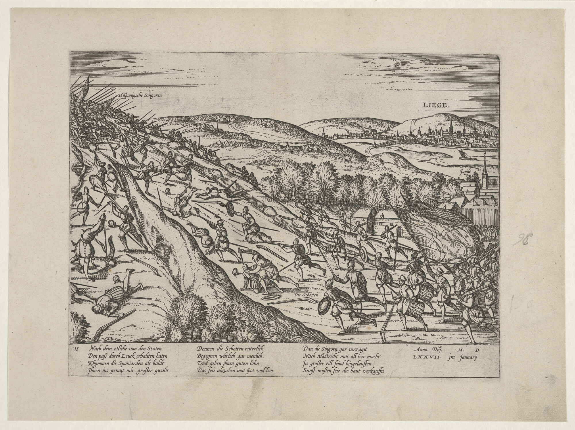 A.0145(027)158; Nederlaag van de Spanjaarden bij Luik, januari 1577; prent