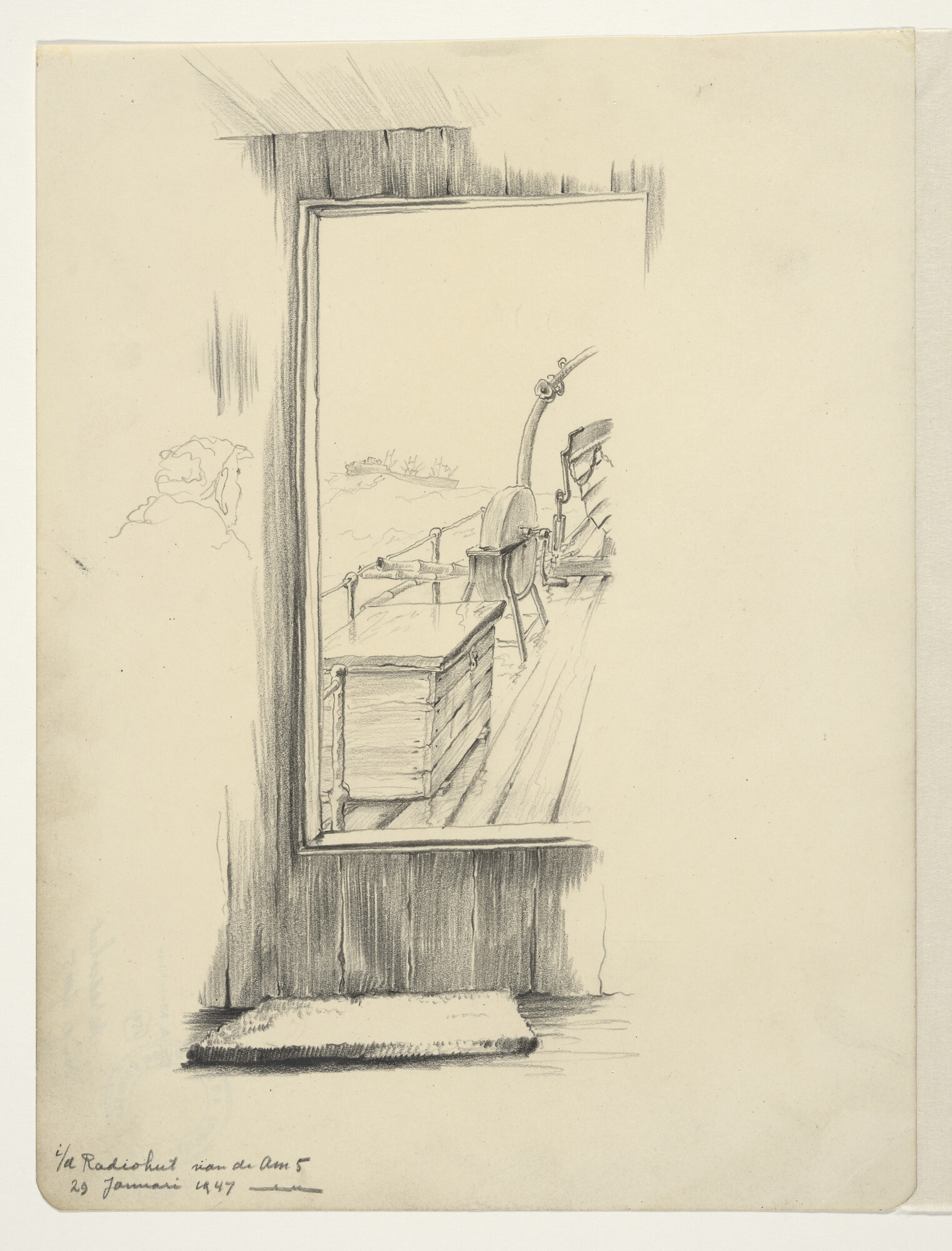 S.4035(053); Gezicht vanuit de radiohut van de AM 5; tekening