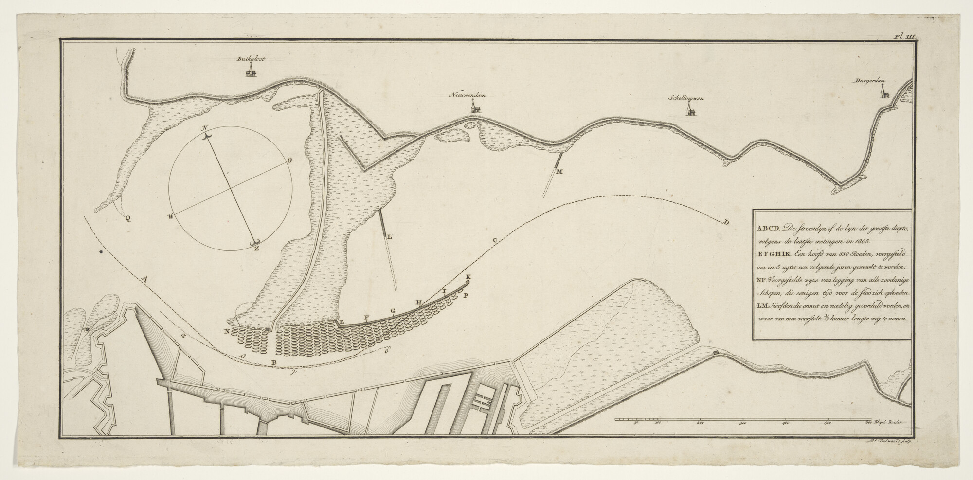 S.3380(19); Kaart van het IJ voor Amsterdam met de stroomlijn der grootste diepte in 1805; rivierkaart