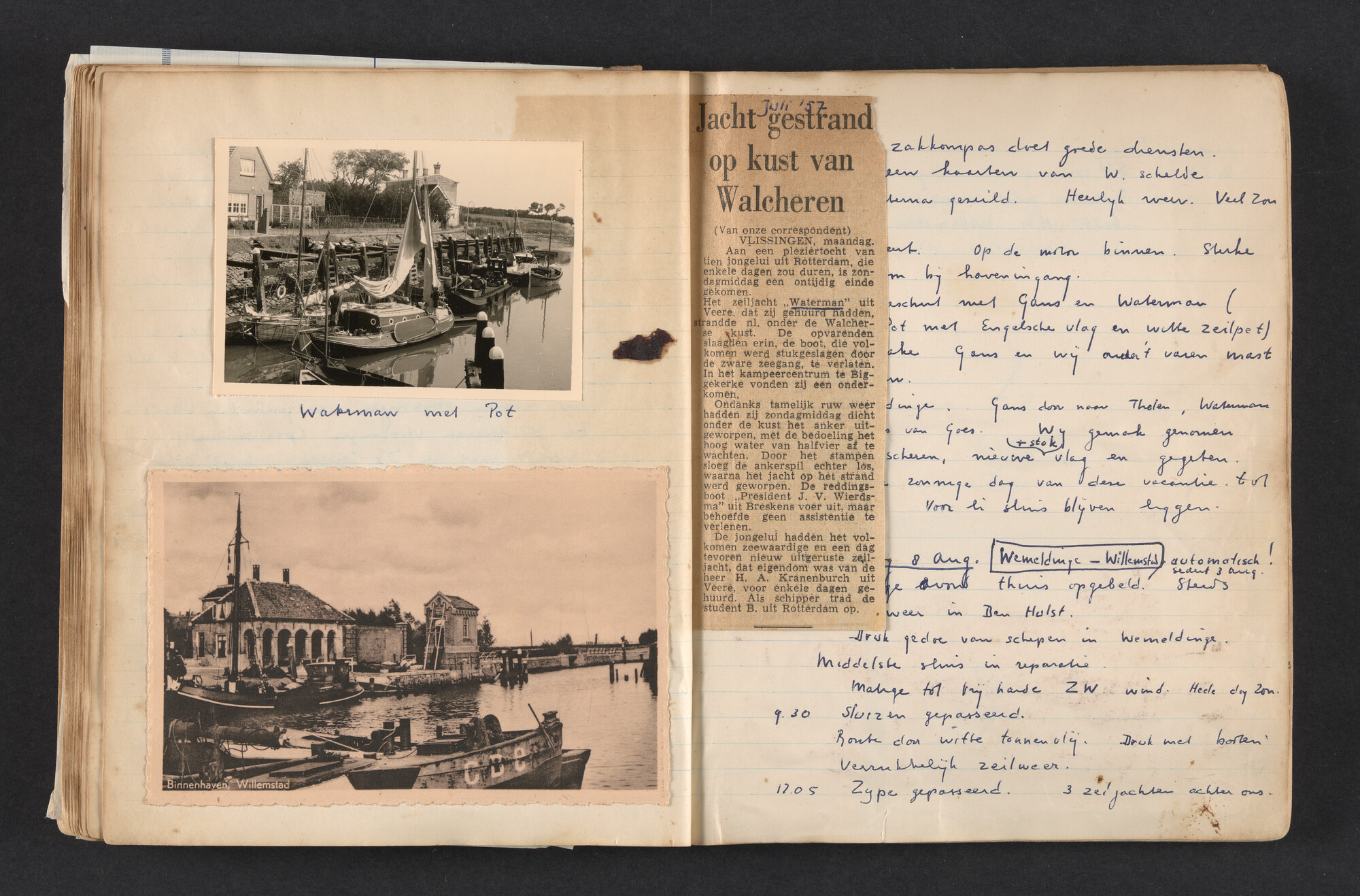 2017.0792; Logboek c.q. fotoalbum van reizen met zeeschouw Grutto in Nederland, 1955-1957; logboek