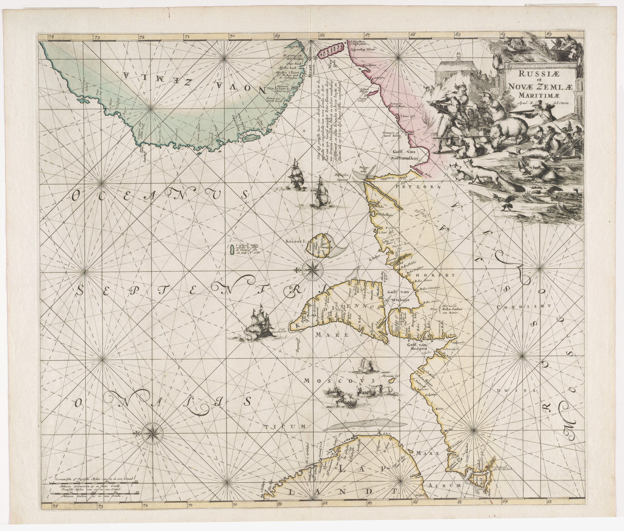 A.0145(211) [nr 0161]; Met de hand gekleurde kaart van de Barentszzee; zeekaart