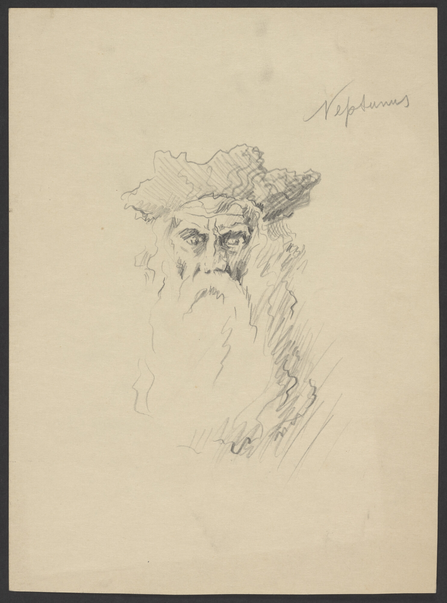 2023.0327; Tekening van het gezicht van Koning Neptunus; tekening