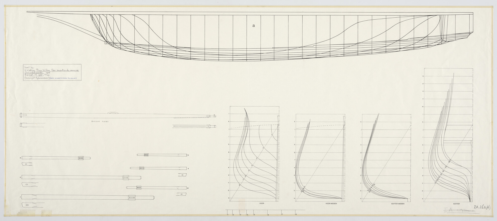 A.5580(12); Reconstructie tekeningen 'Prins Willem', lijnenplan en grootspant; technische tekening