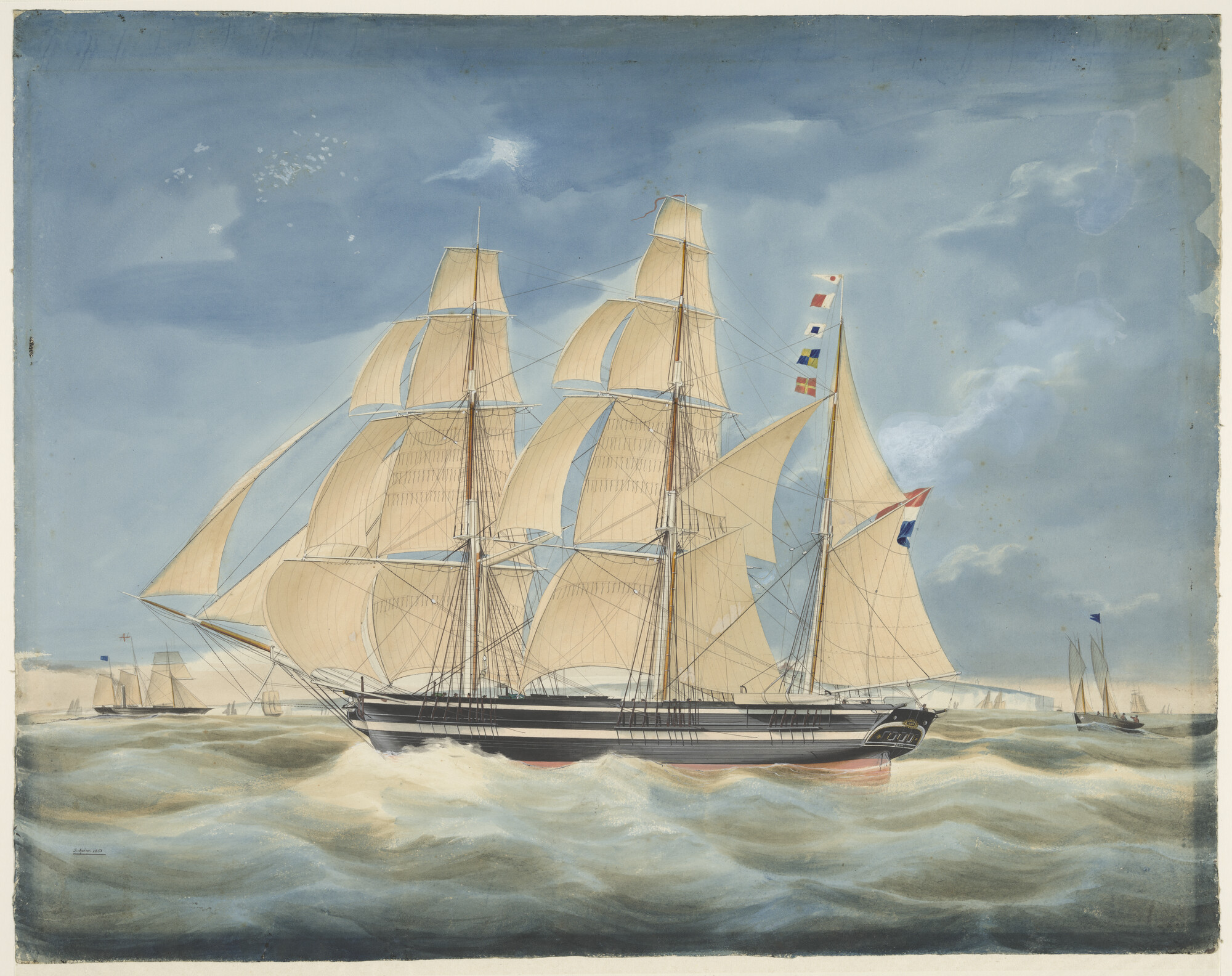 A.0037(06); Het barkschip Elize voor de kust van Dover; tekening