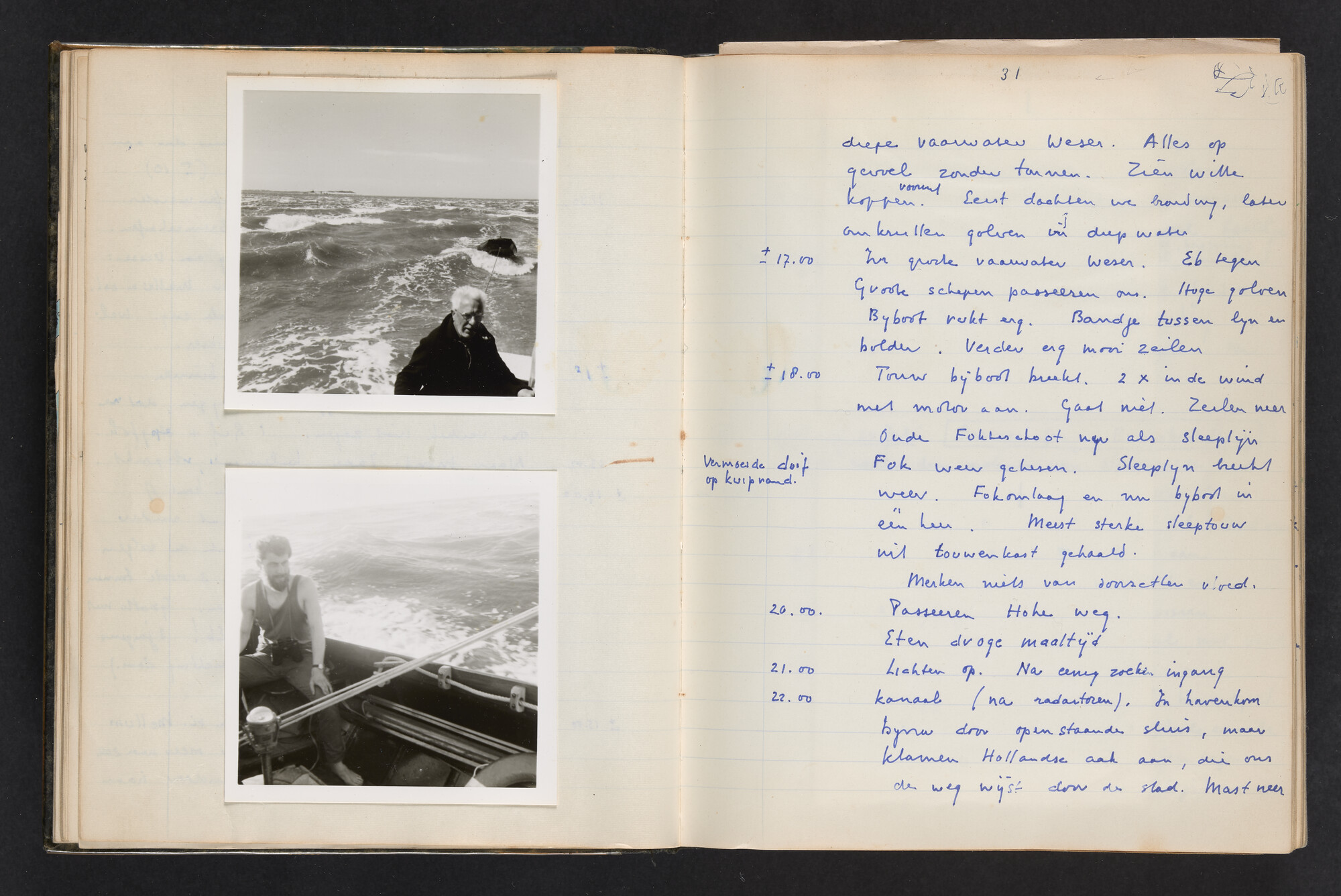 2017.0802; Logboek c.q. fotoalbum van reizen met zeeschouw Grutto (II) in Nederland, Duitsland en Denemarken, 1973-1974; logboek