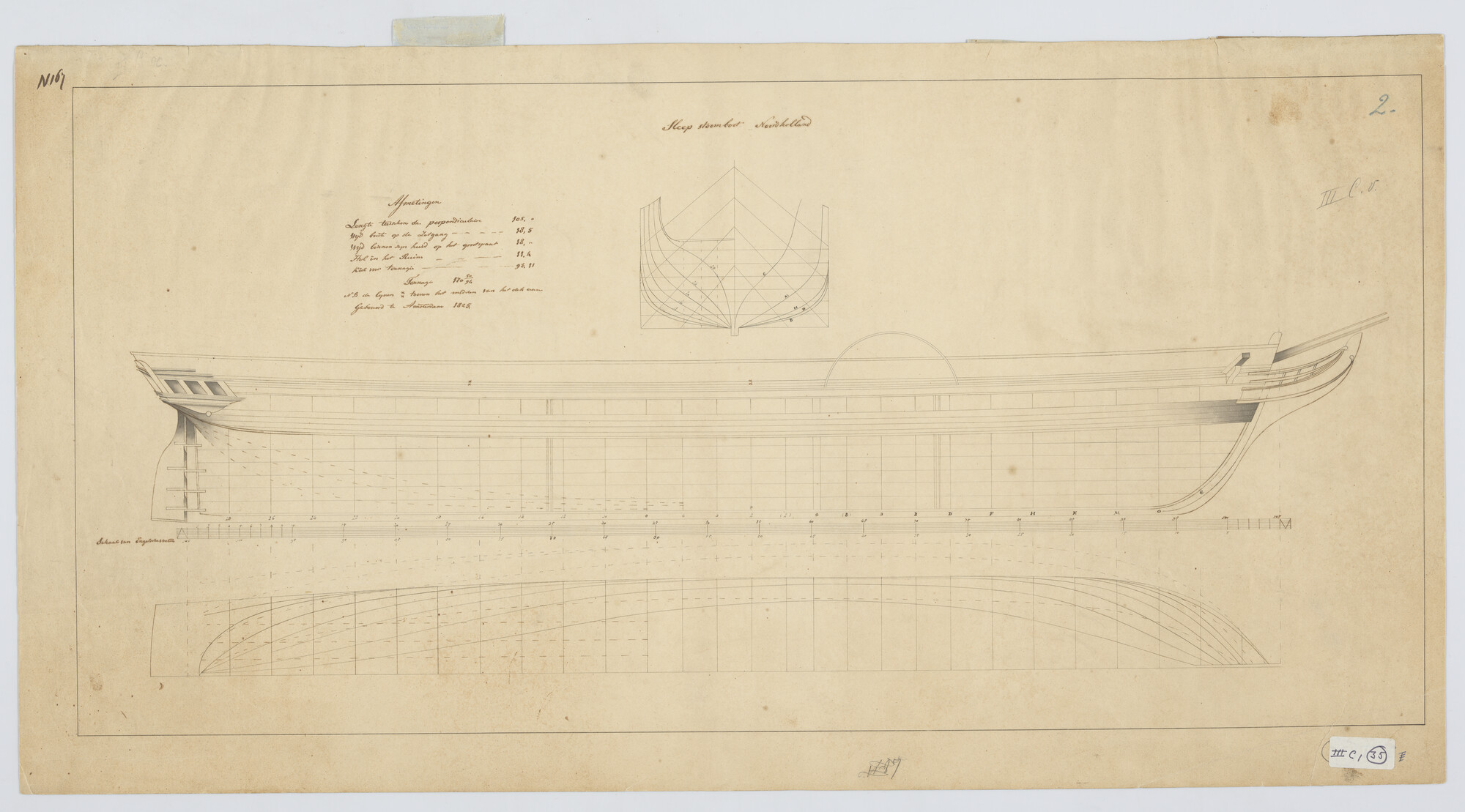 S.0594(24); Lijnenplan van de radersleepboot 'Noord-Holland'; technische tekening