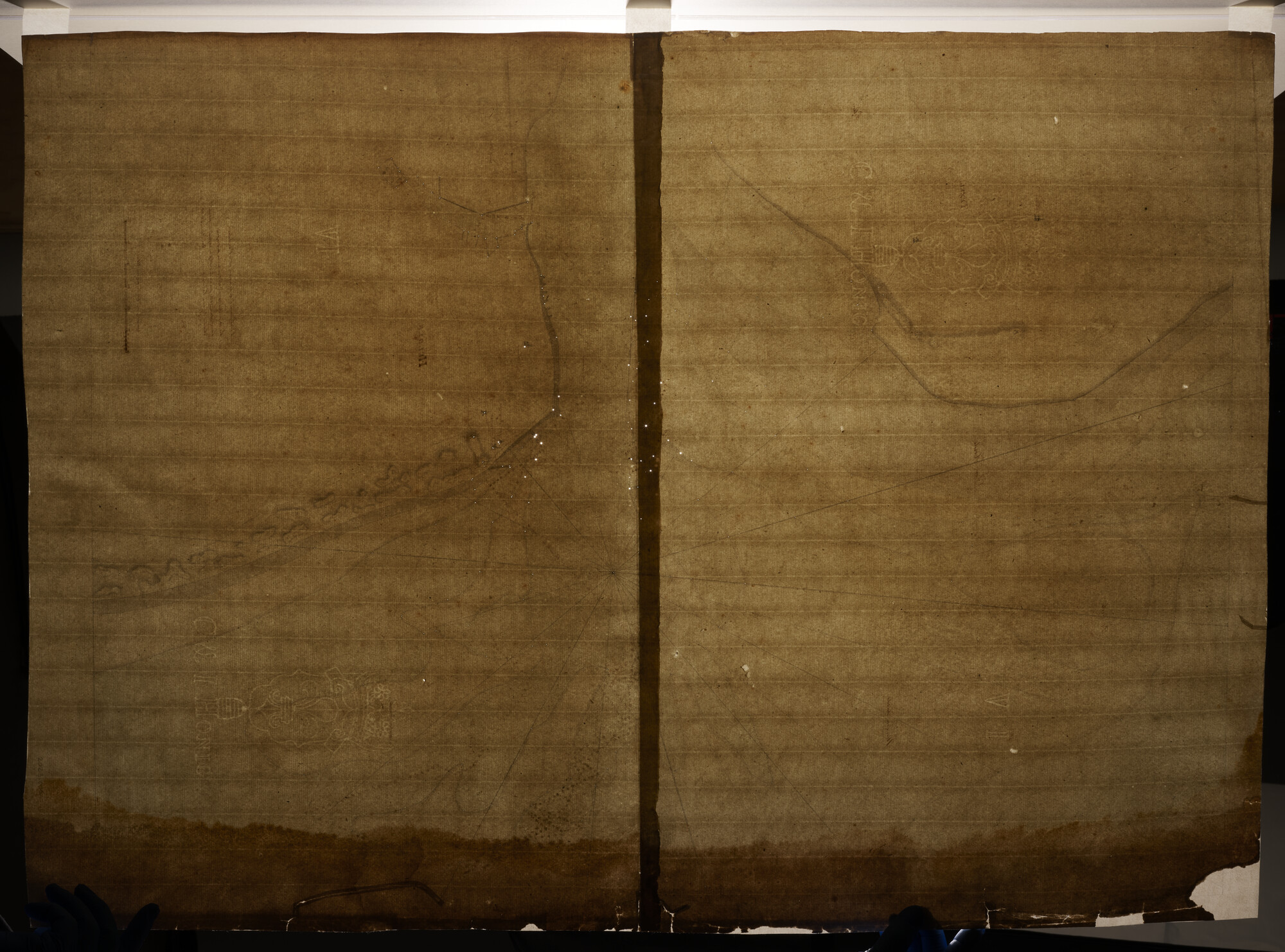 2023.0006; Zeekaart in handschrift van ingang van het Zeegat van Texel met het Marsdiep  tussen Texel en Den Helder, met de Haaksgronden; kaart