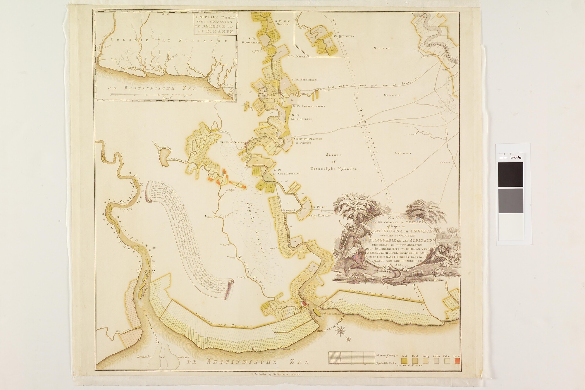 A.0859(04); Handgekleurde kaart van de kolonie Berbice; landkaart