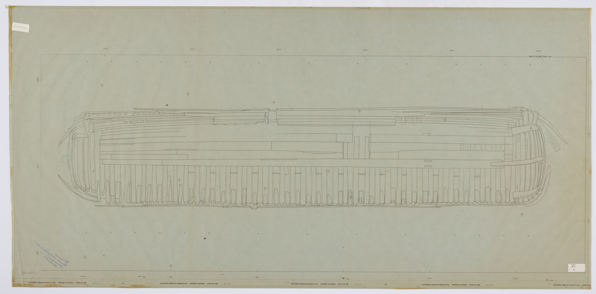 S.5404(04); Groninger tjalk, gevonden op kavel F3 in Oostflevoland in 1971, Getekend dmv [...]; technische tekening