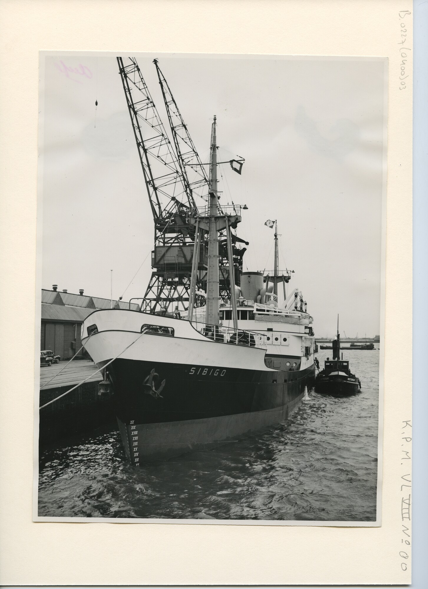 B.0227(0400)03; Foto van ms. 'Sibigo' afgemeerd aan de kade in de haven van Rotterdam; foto