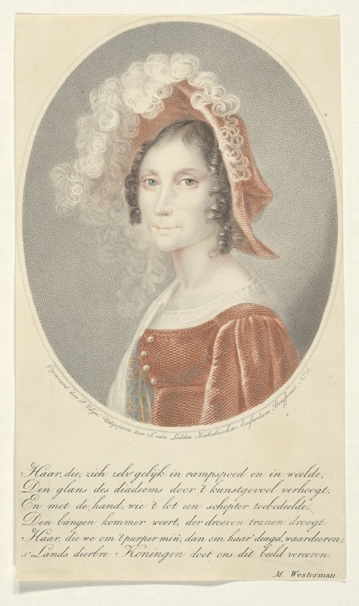 B.0190(02)b; Portret van prinses (koningin) Frederika Louisa Wilhelmina van Pruisen; prent