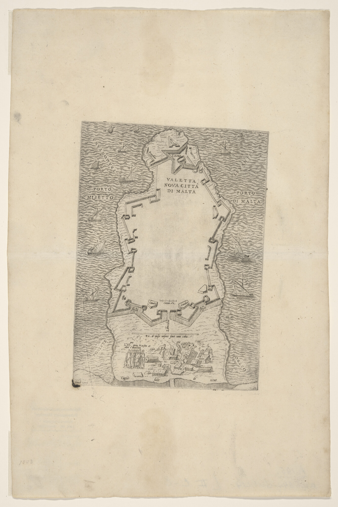 A.0145(214)20; Kaart van Valetta op het eiland Malta door Domenico Zenoi; landkaart