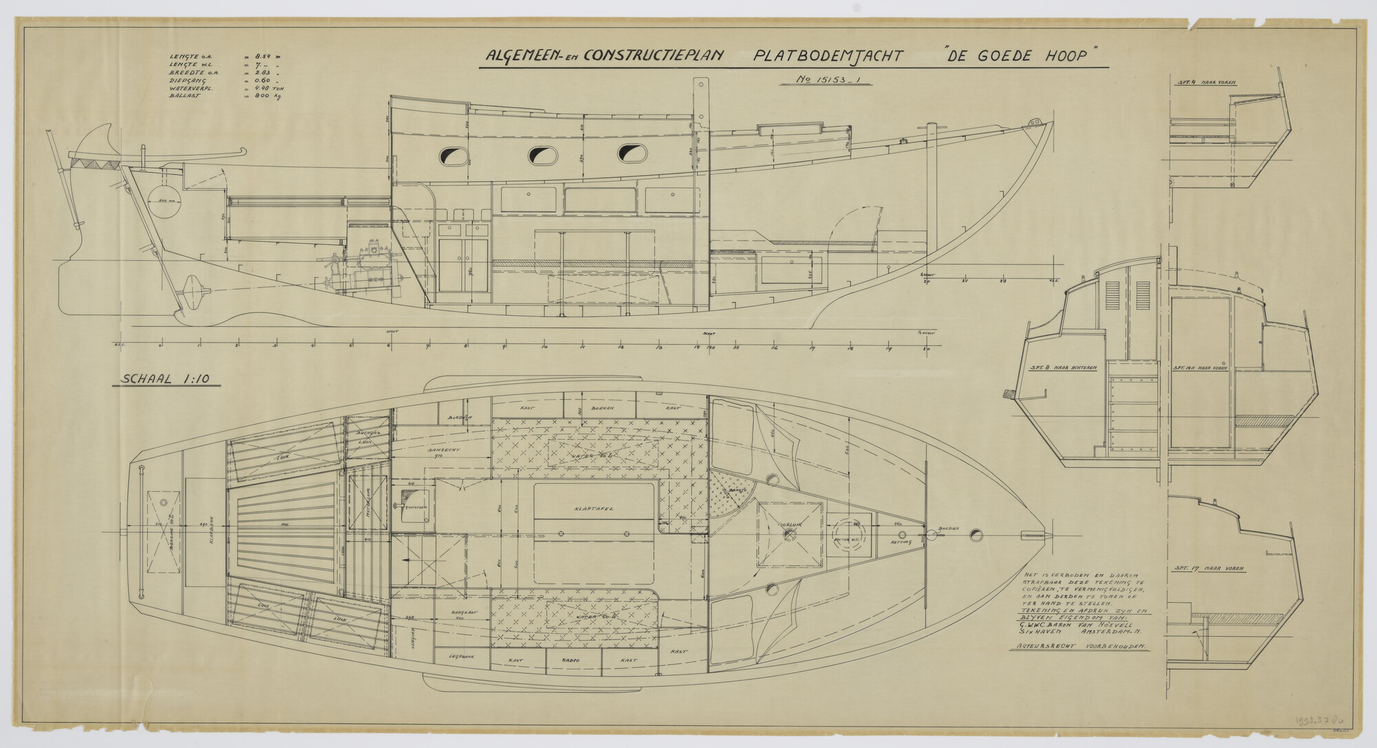 1993.3780; Algemeen en constructieplan van de Tholense schouw 'De Goede Hoop'; technische tekening