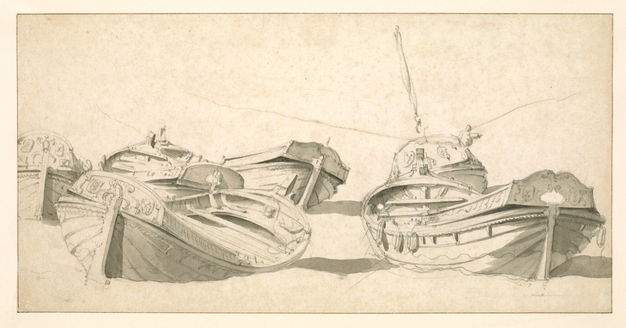 A.0449(01); Zes sloepen van de Admiraliteit van Amsterdam; tekening