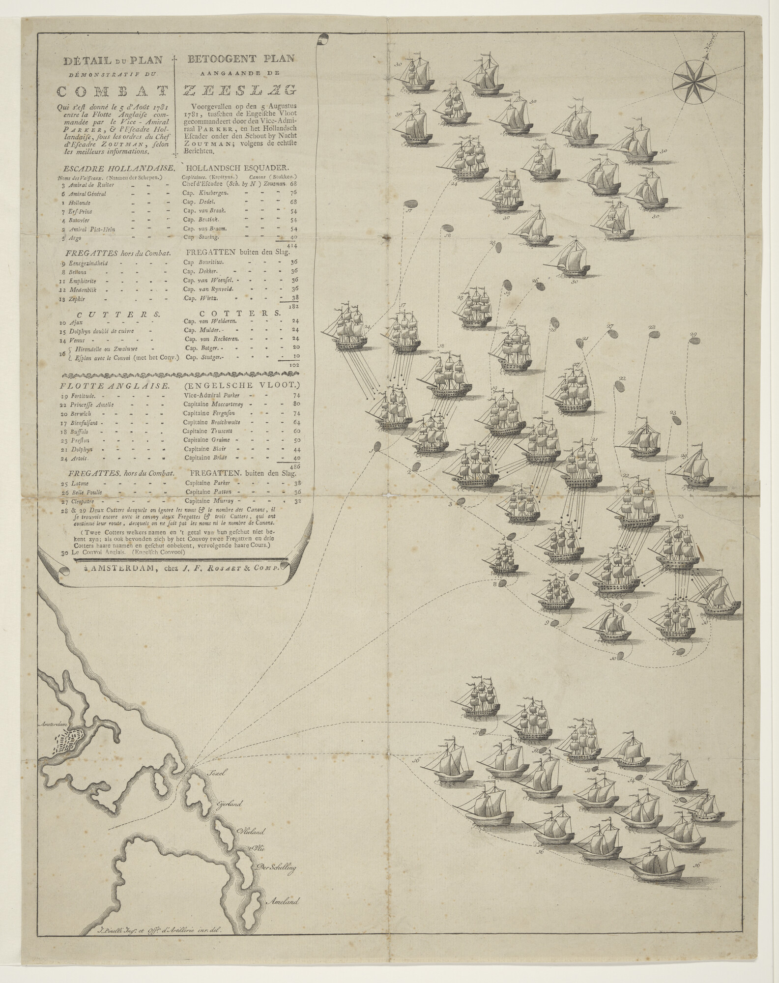 1991.0059; Kaart van de Zeeslag bij de Doggersbank, 1781; prent