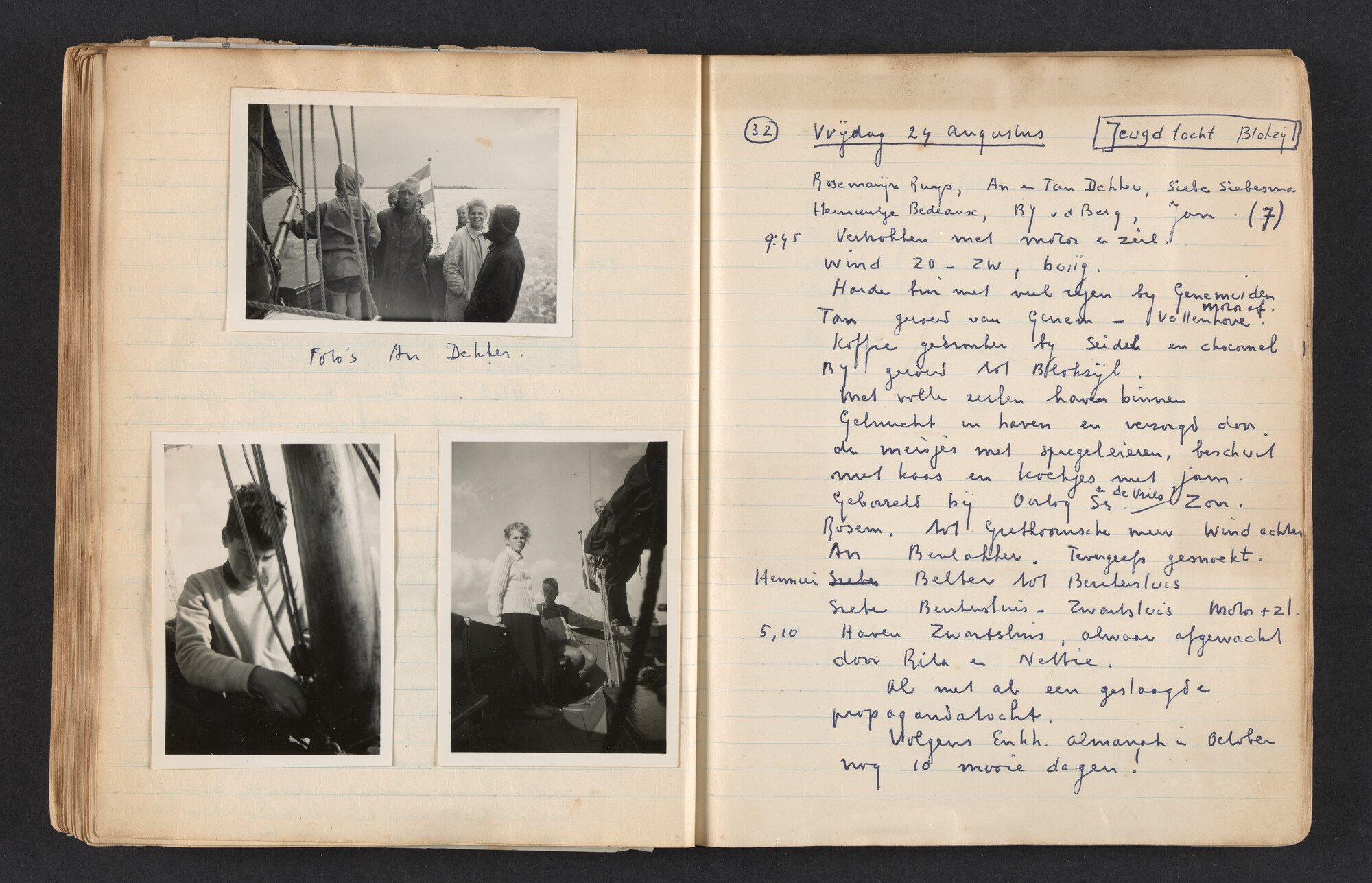 2017.0792; Logboek c.q. fotoalbum van reizen met zeeschouw Grutto in Nederland, 1955-1957; logboek