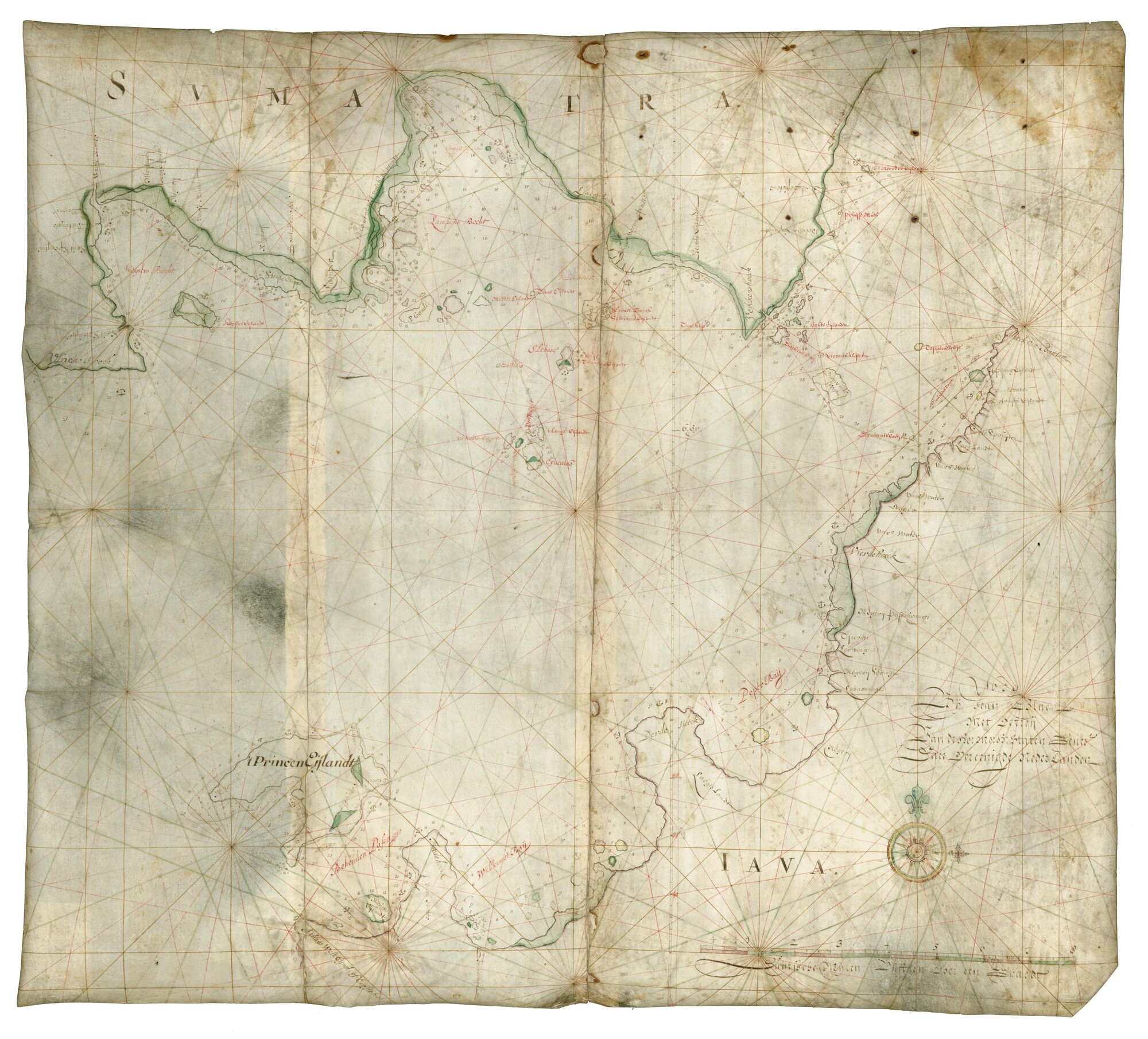 A.0795(01); Zeekaart van Straat Sunda door Joan Blaeu, Amsterdam, 1679; perkamentkaart