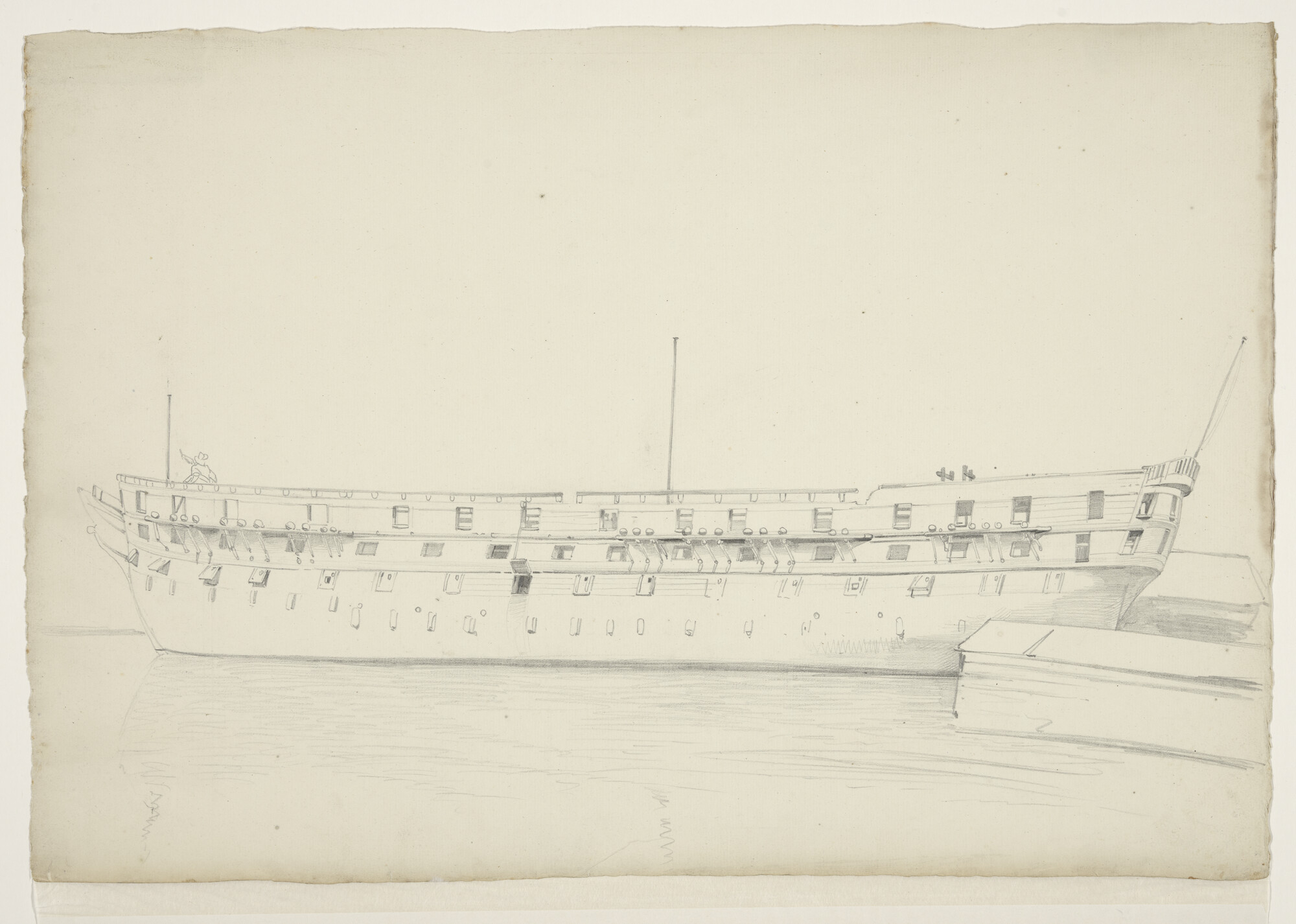 A.0863(06); Romp van een linieschip geboord voor 92 stukken; tekening