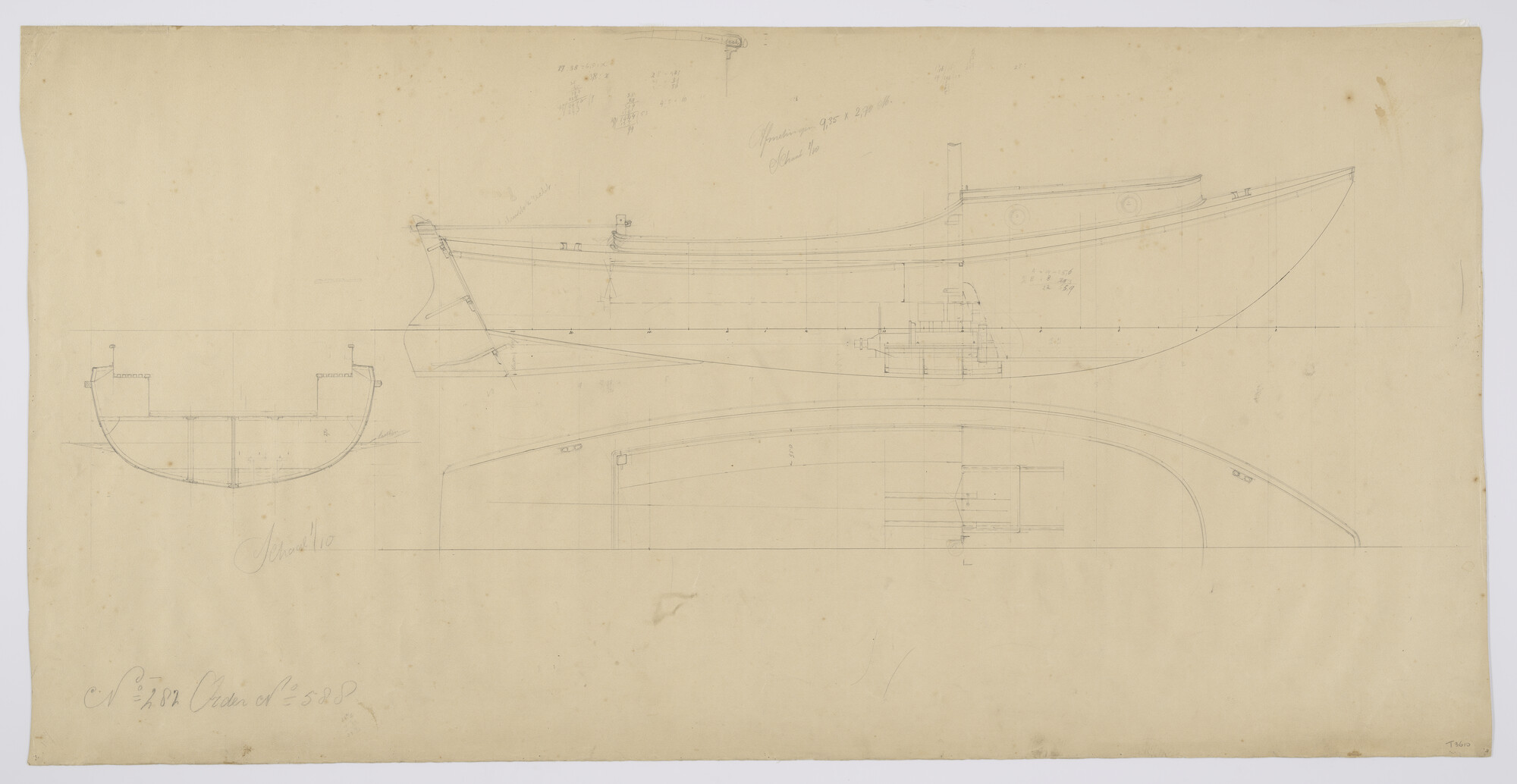 2012.0622; Algemeen plan van de zeilvlet 'Zwerver' van 9.35 m; technische tekening