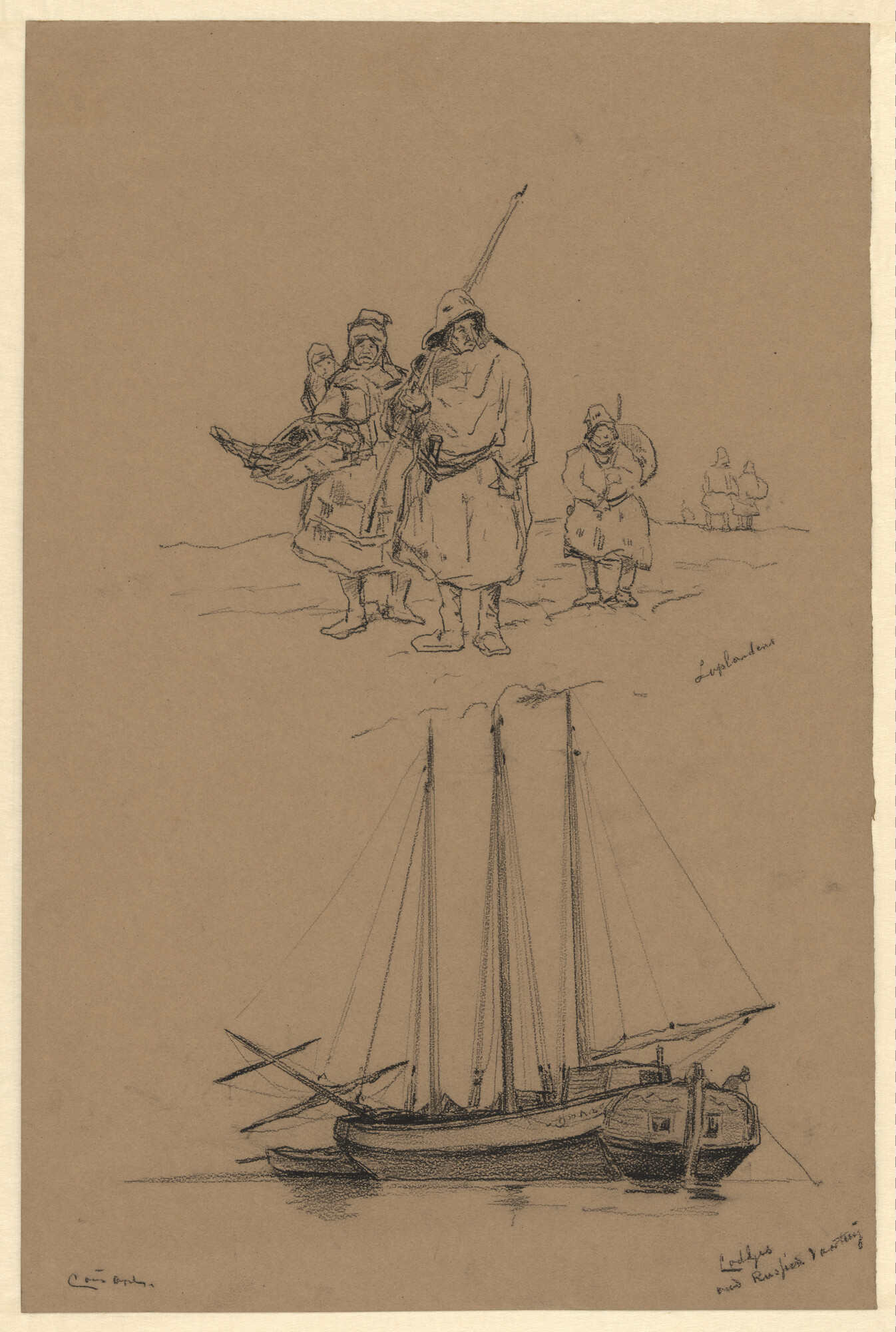 S.0394(11); Laplanders (boven) en een Russisch vaartuig; tekening