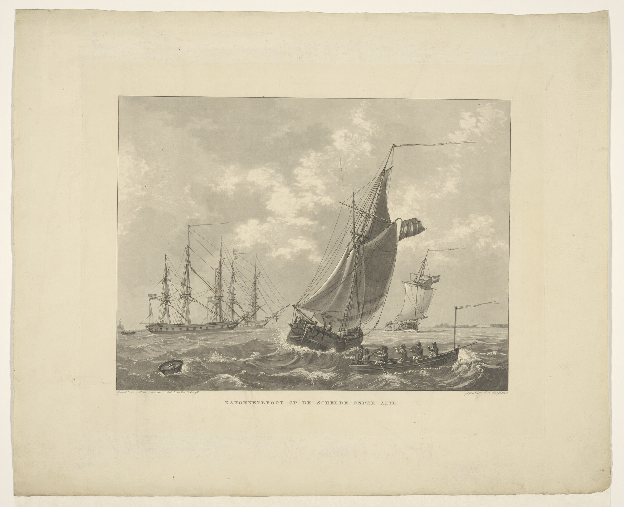 S.1277(04)2; Een kanonneerboot op de Schelde onder zeil; prent