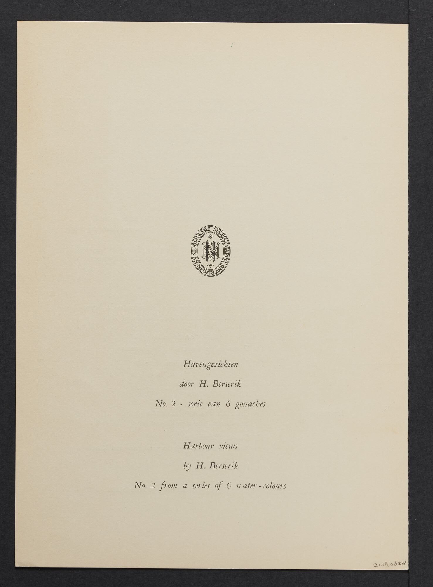 2019.0638; Menukaart voor het diner eerste klas a/b ms. Oranje 8 april 1957; menukaart