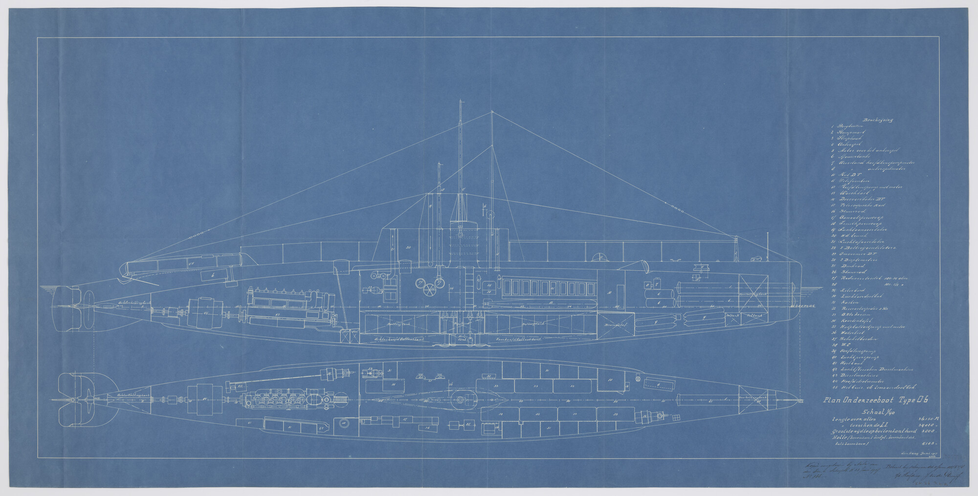 S.2175(3762); Algemeen plan van de onderzeeboot Hr.Ms. 'O 6'; technische tekening