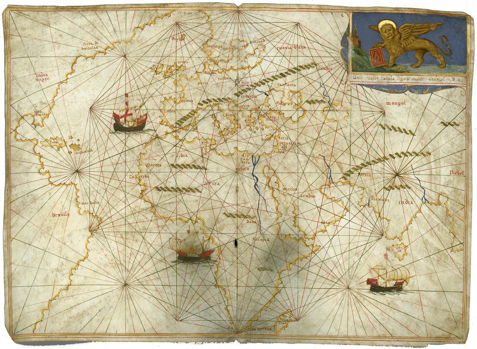 A.0145(252); Wereldkaartje op perkament, gedateerd op de kaart, Venetië 1510, vervalsing; wereldkaart