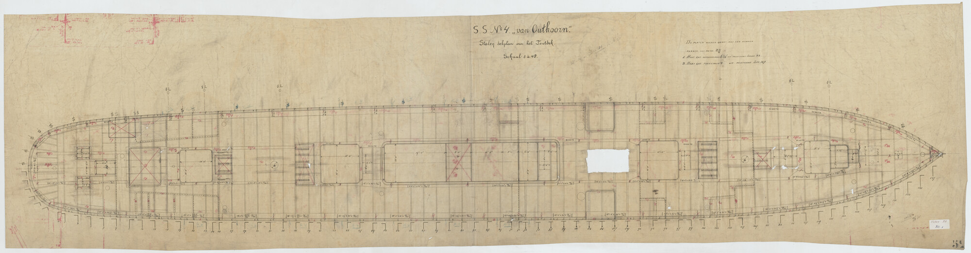 S.5444(002A.01); Dekplan van het tentdek van het vracht- en passagiersschip ss. Van [...]; technische tekening