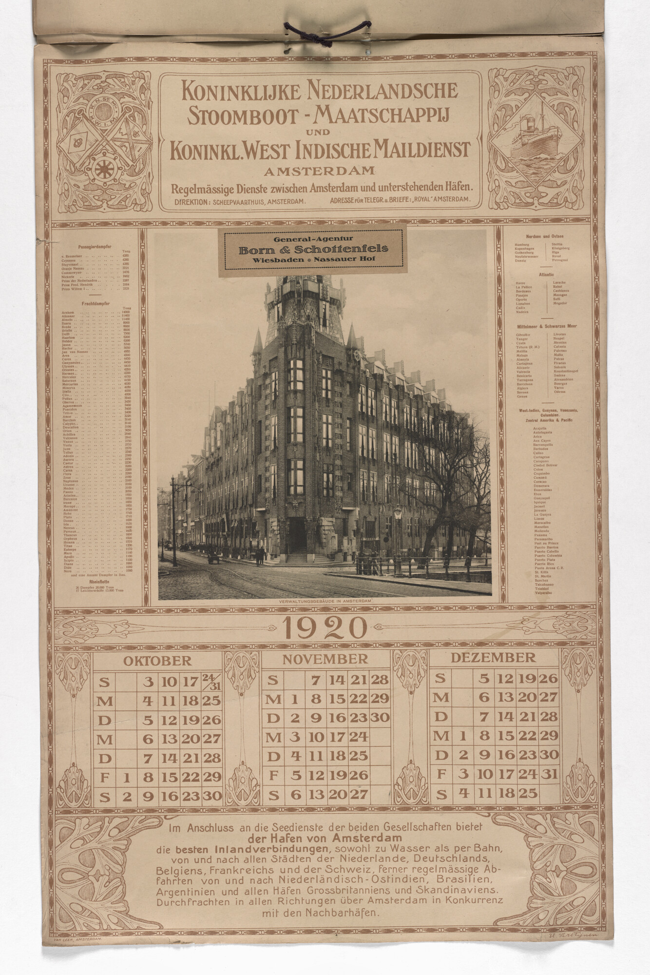 2012.1643; Duitstalige kalender van de KNSM-KWIM voor het jaar 1920; kalender