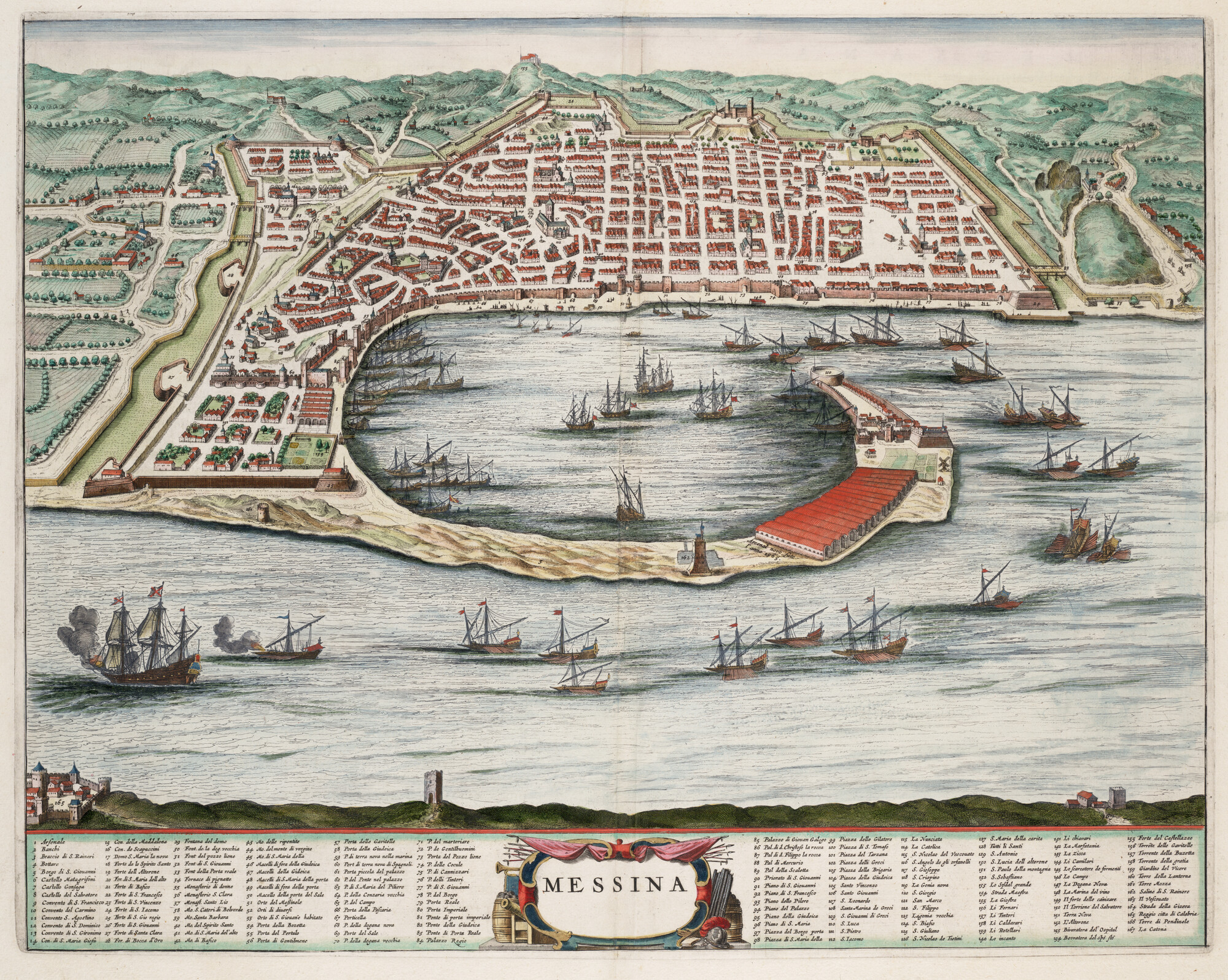 S.1034(12) [kaart 026]; Gezicht op de stad Messina; prent
