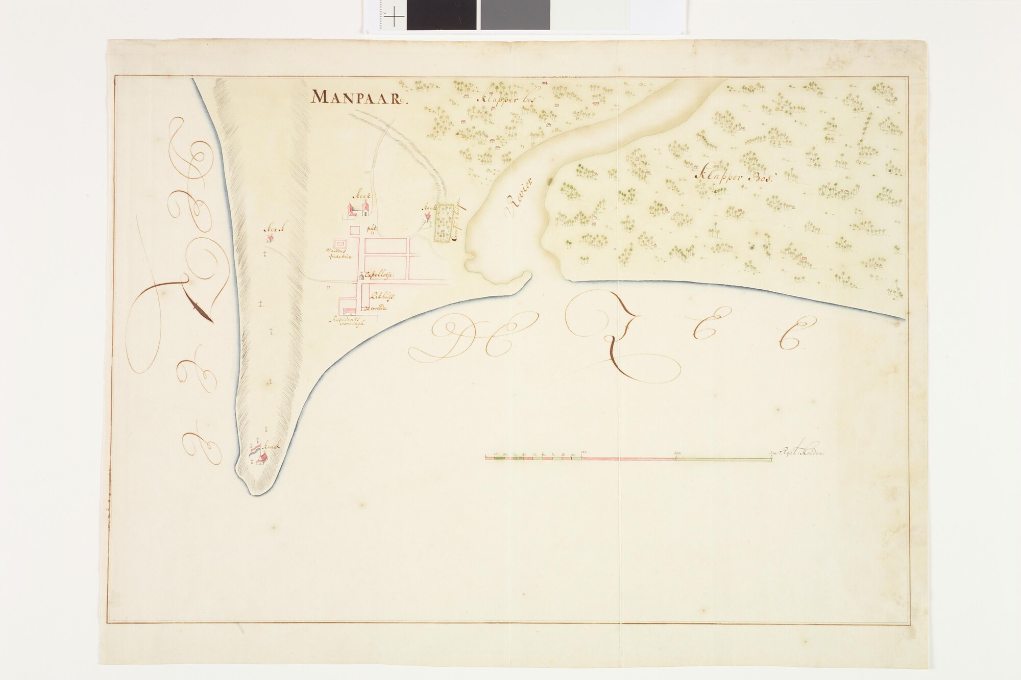A.2444(07); Gekleurde handschriftkaart van Manpaar in Malabar; landkaart