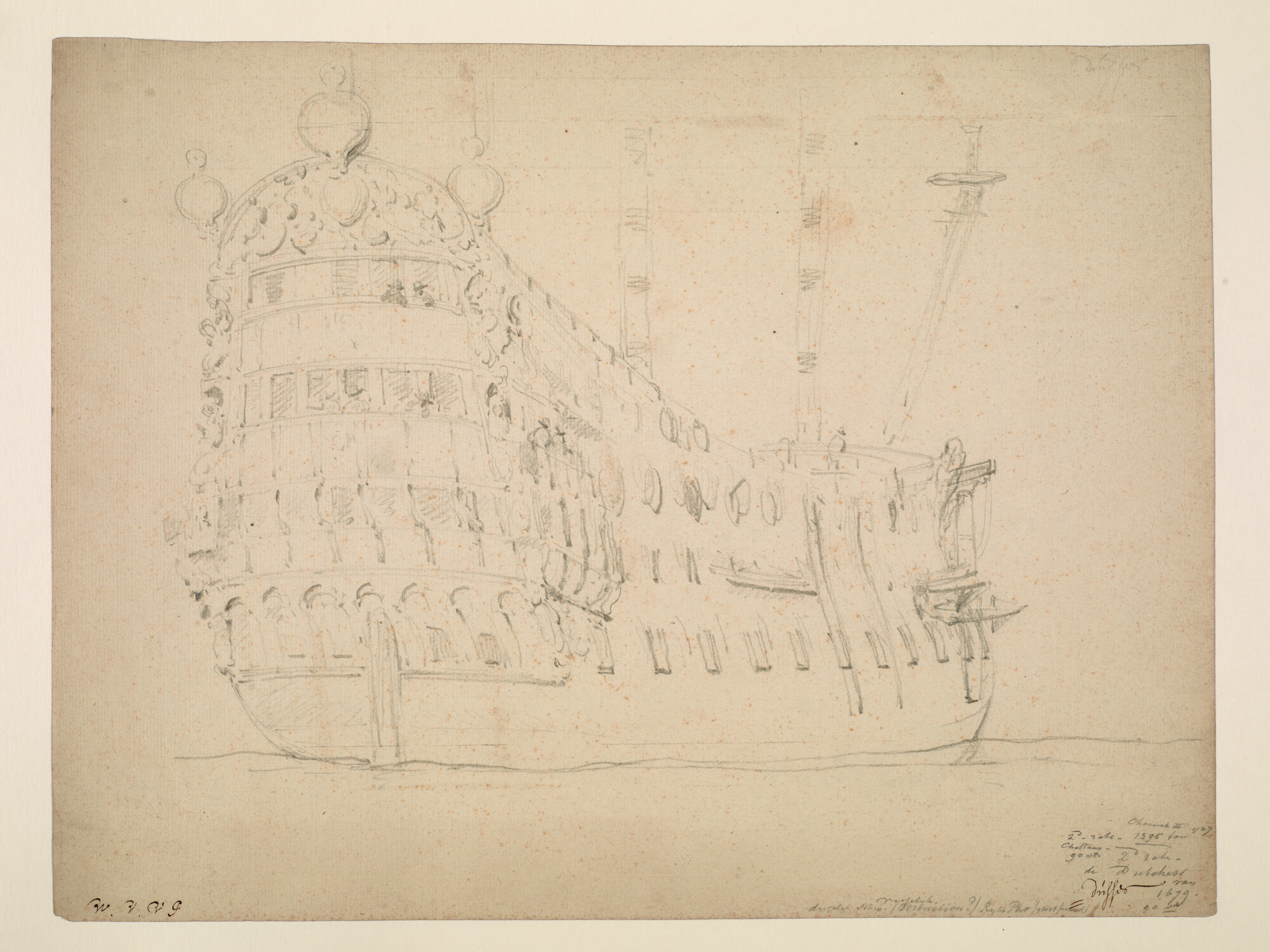 A.3593(06); Het Engelse oorlogsschip Duchess; tekening