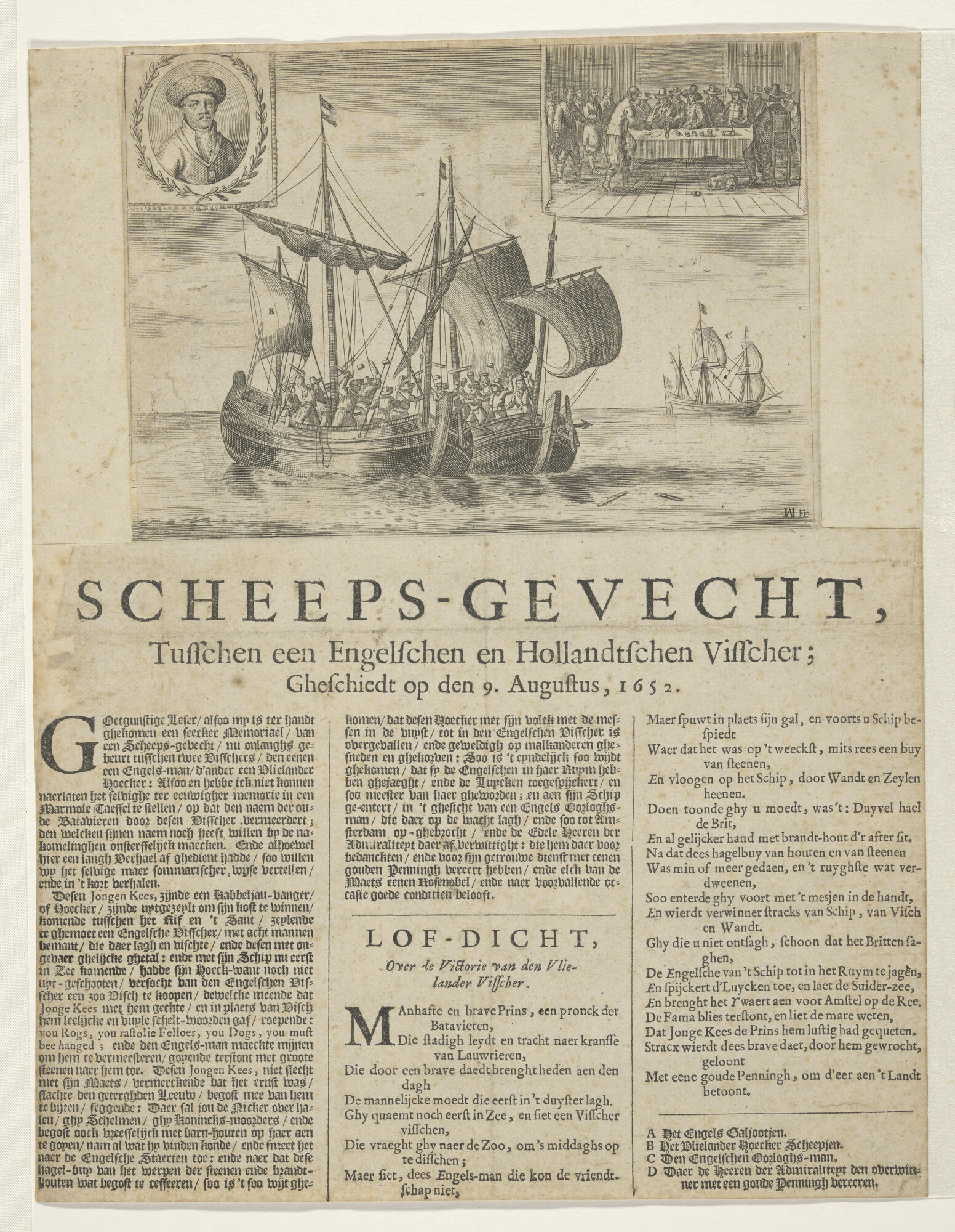 A.2185(10); Scheepsgevecht tussen een Engelse en Hollandse visser, 9 augustus 1652; prent