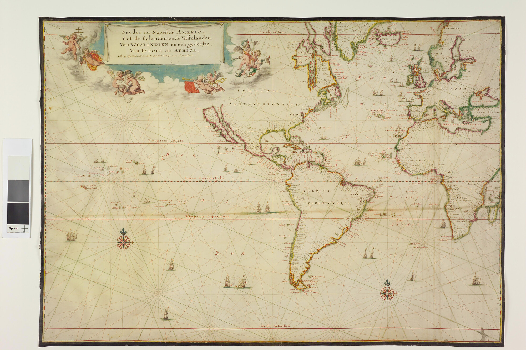 1992.1240; Kaart van Noord- en Zuid-Amerika met de Stille en Atlantische oceaan; perkamentkaart