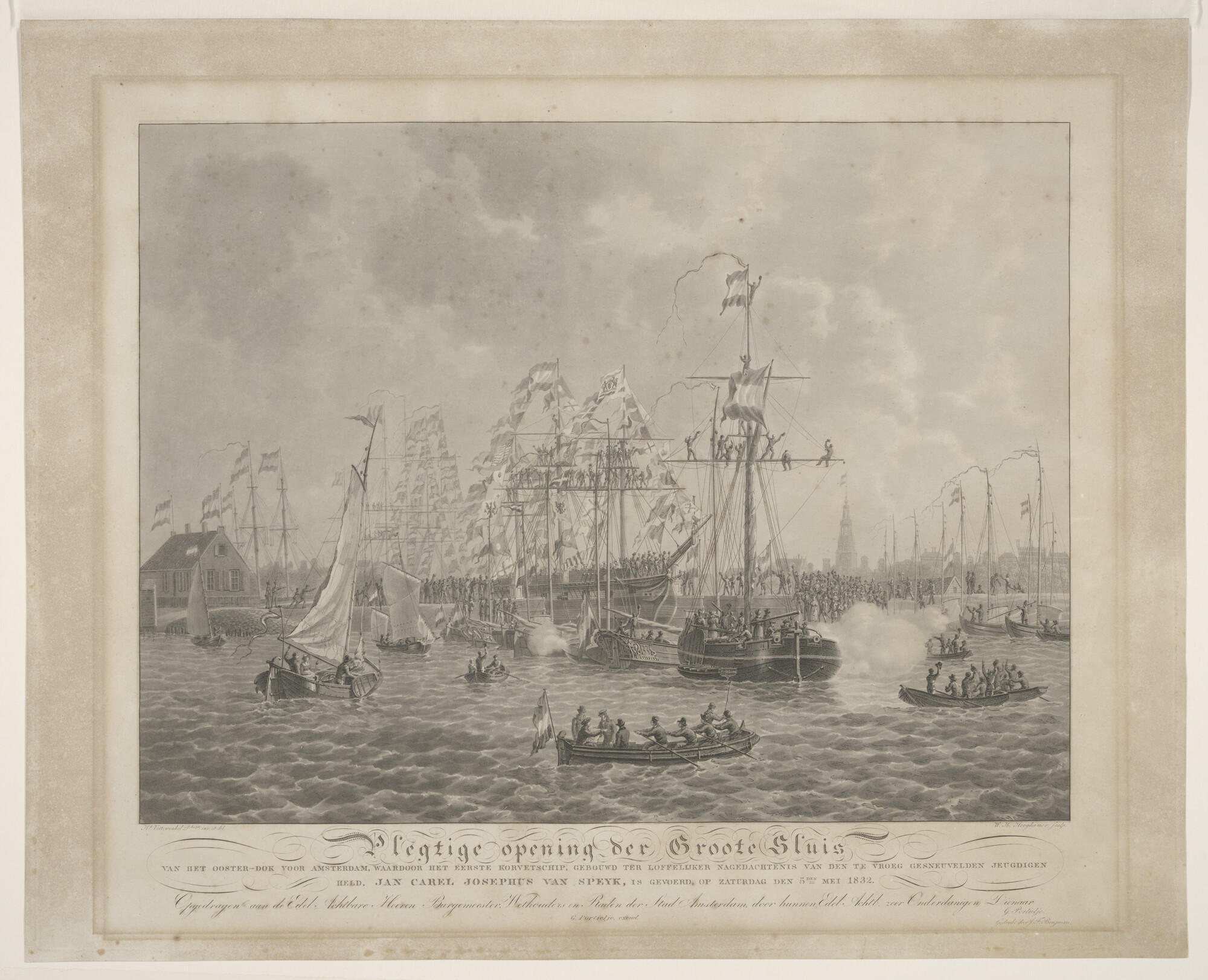 A.0963(06a); De plechtige opening van de Groote Sluis in het Oosterdok te Amsterdam; prent