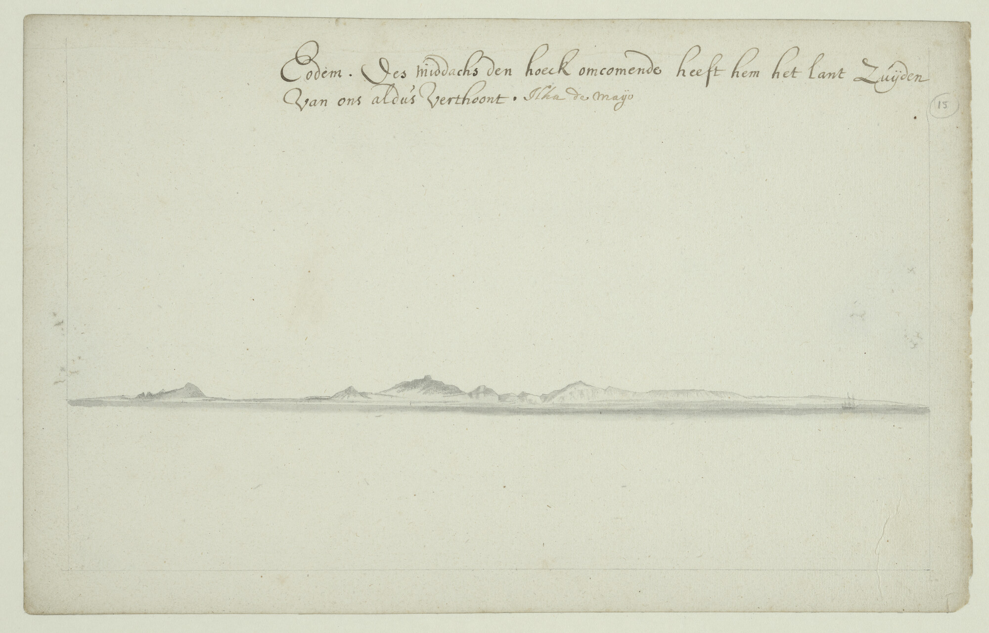A.3457(15); Landverkenning van Maio, één der Kaapverdische Eilanden; tekening