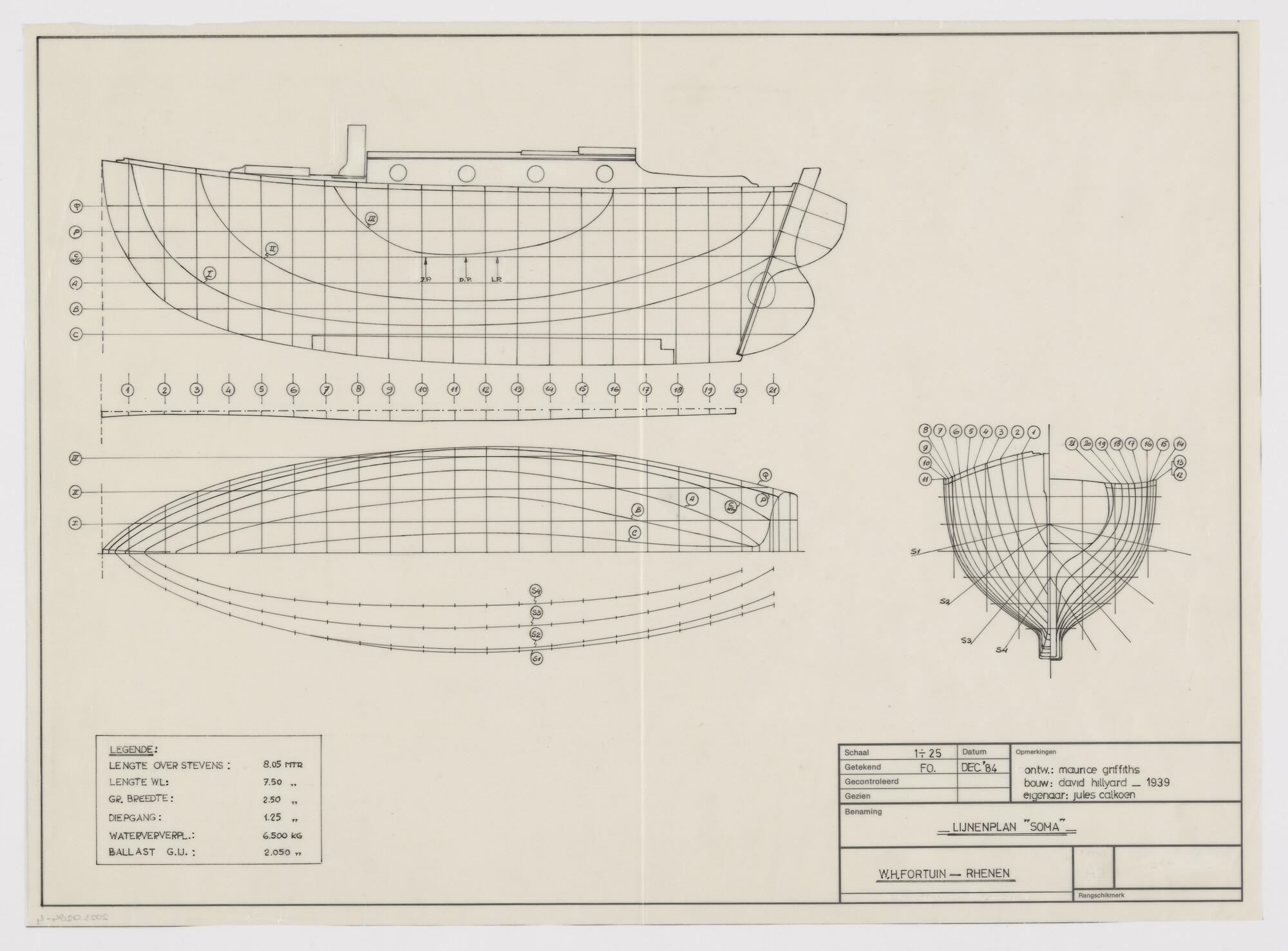 2023.0284-4; Technische tekening van het zeewaardige Engelse toerjacht Soma; technische tekening