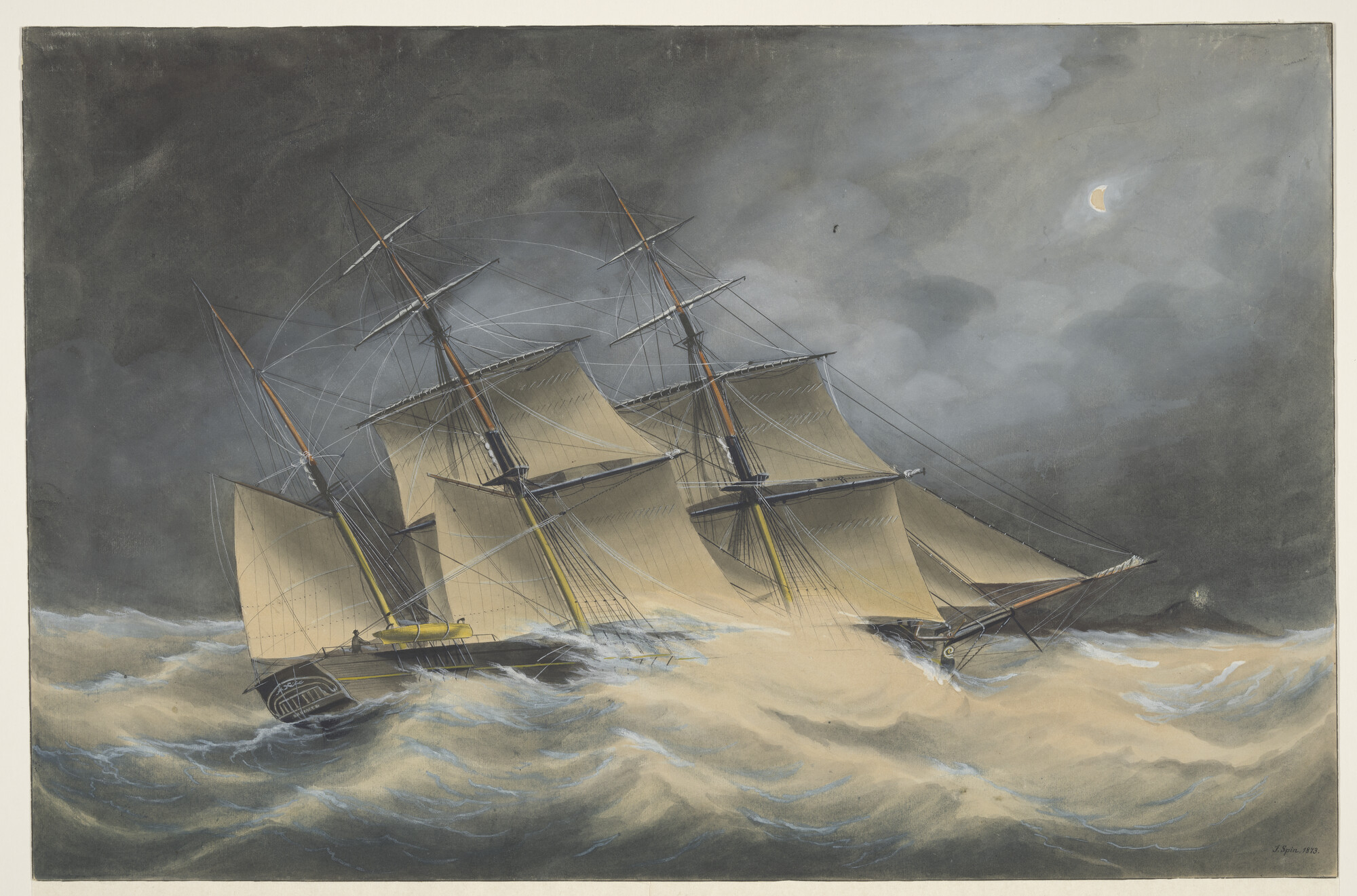 A.0037(10); De koopvaardijbrik Mercator onder klein zeil; tekening