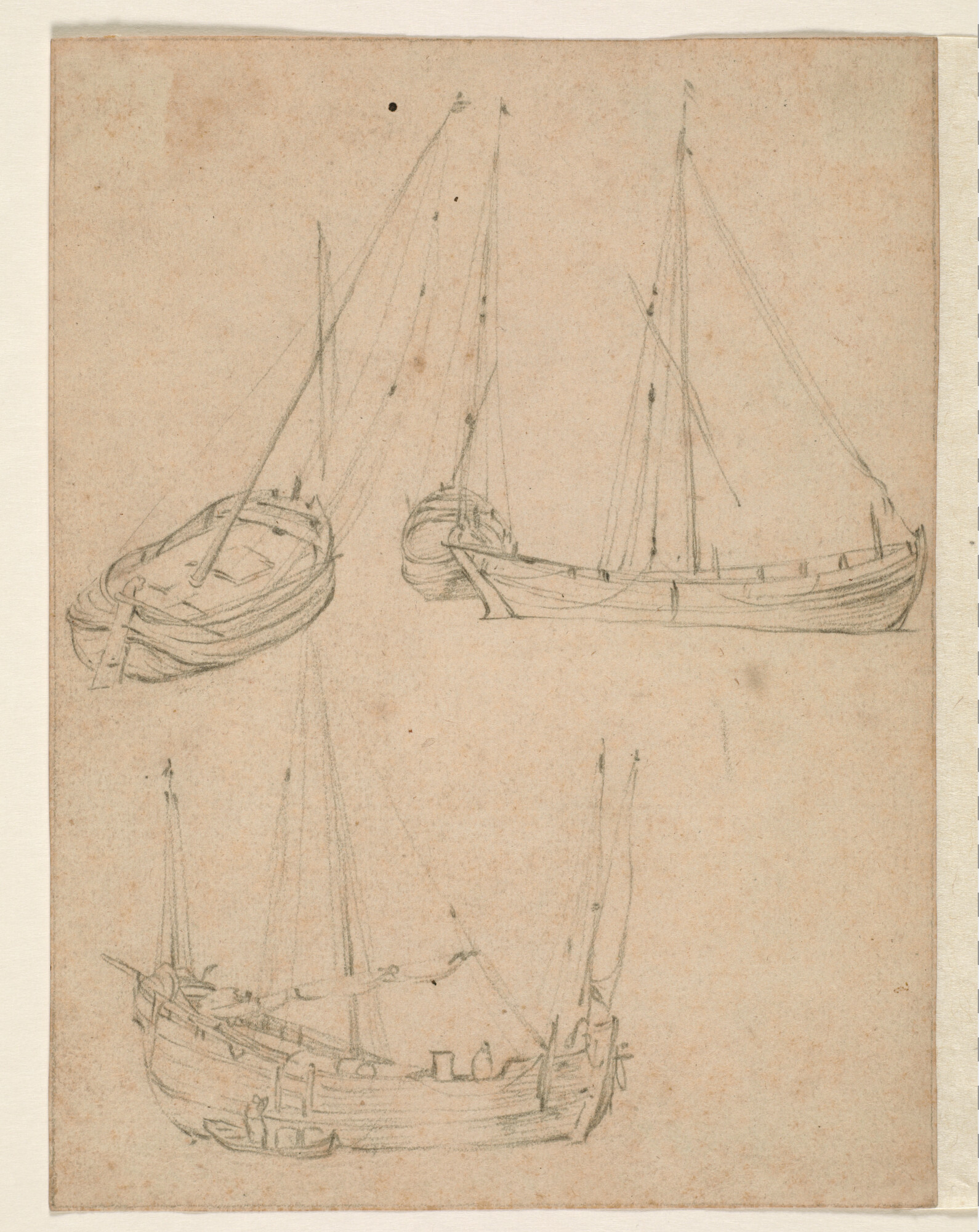 A.0149(0488); Schetsblad met vier kleine schepen, waaronder een haringbuis; tekening