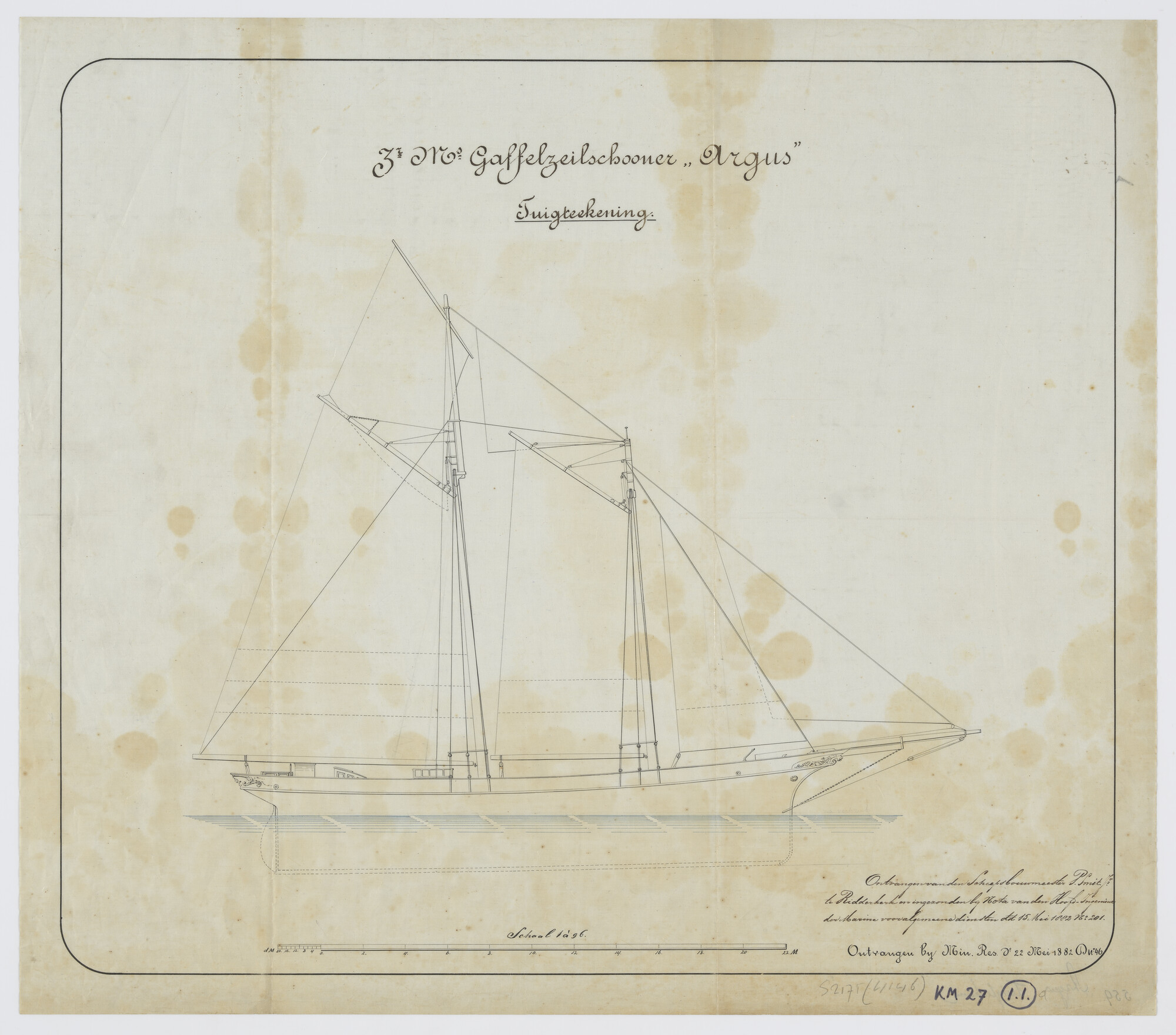 S.2175(4146); Tuigtekening van Zr.Ms. 'Argus'; technische tekening