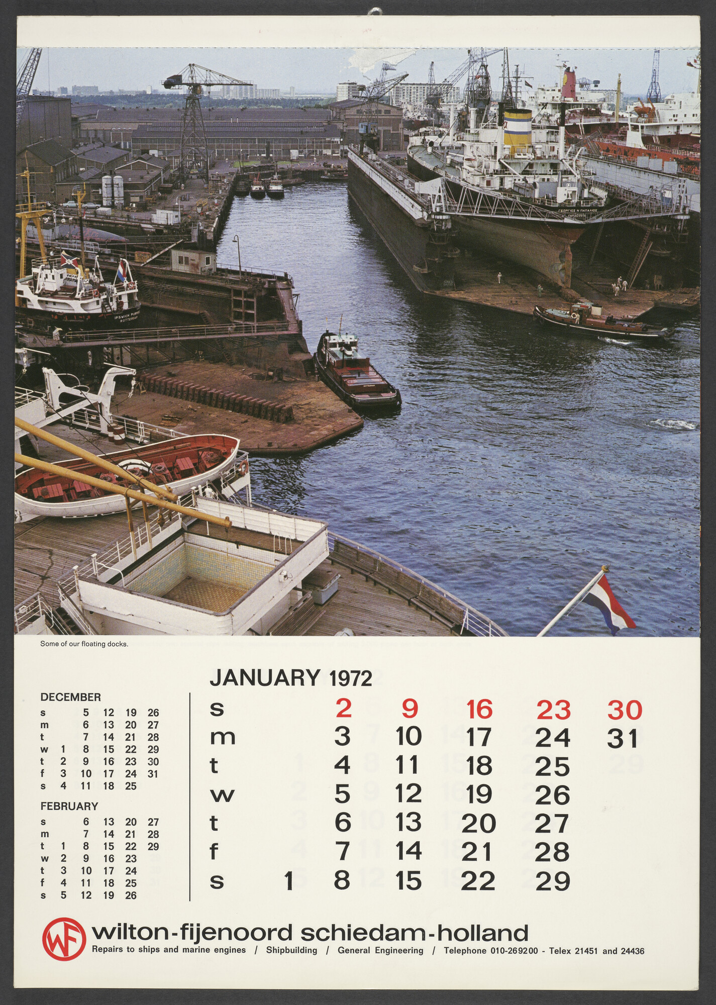 1993.0236; Kalender van de werf Dok en Werf Maatschappij Wilton-Feijenoord te Schiedam voor het jaar 1972; kalender