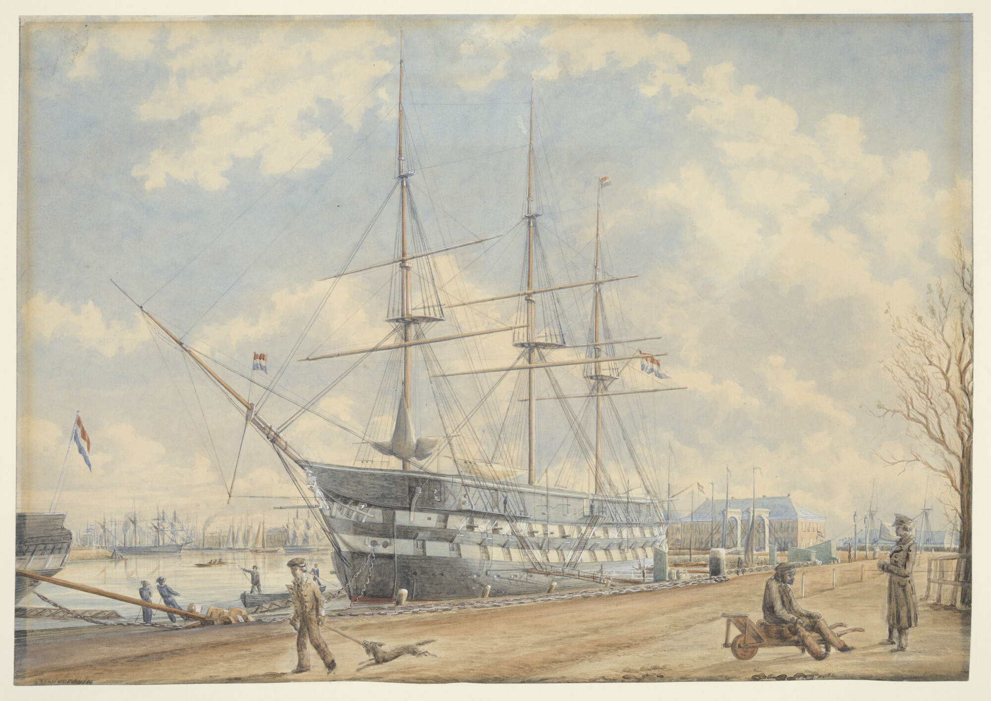 S.0546(02); Het linieschip Zr.Ms. 'Kortenaer' als wachtschip te Willemsoord; tekening