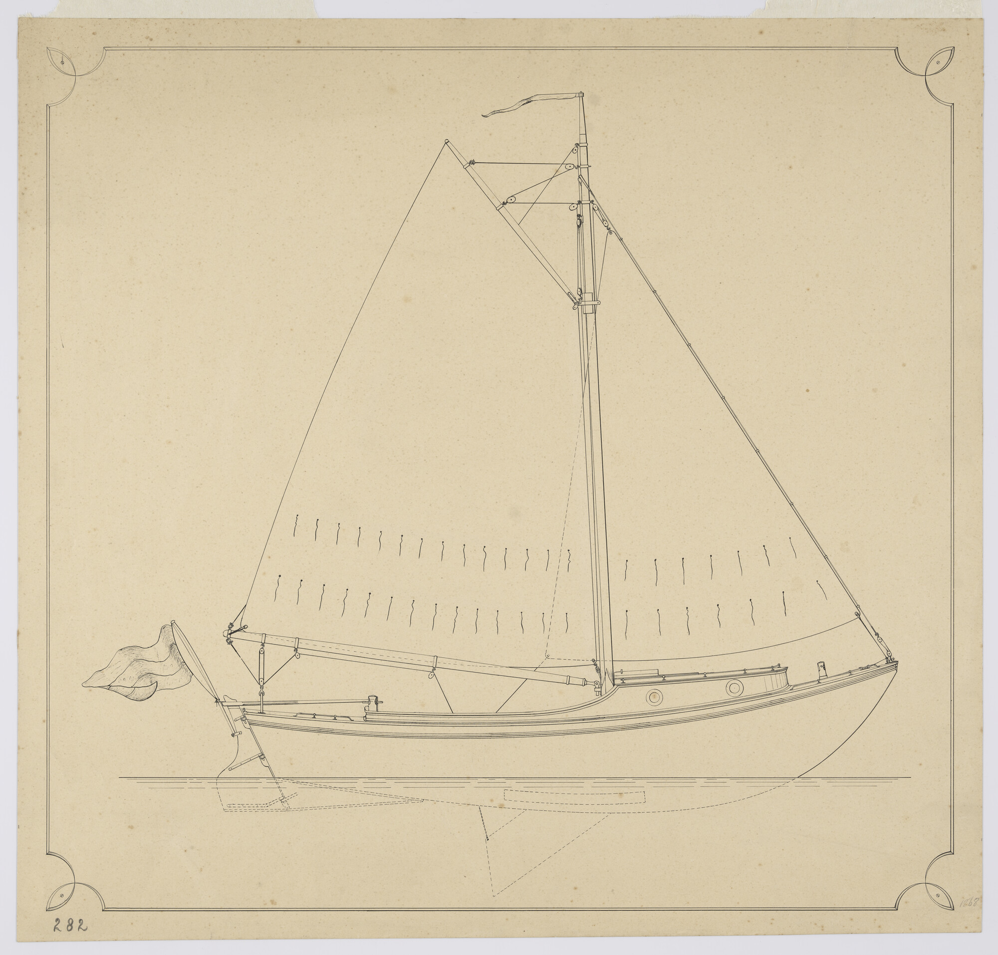 2012.0524; Zeilplan van de zeilvlet 'Zwerver' van 9.35 meter; technische tekening
