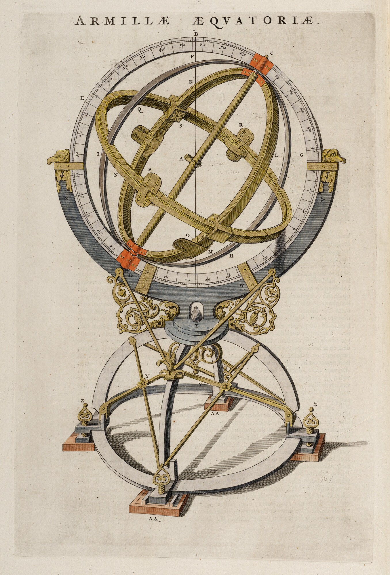 S.1034(01) [kaart 036]; Afbeelding van de armillarsfeer van Tycho Brahe in het observatorium Uraniënborg op het eiland Hven in de Sont; prent