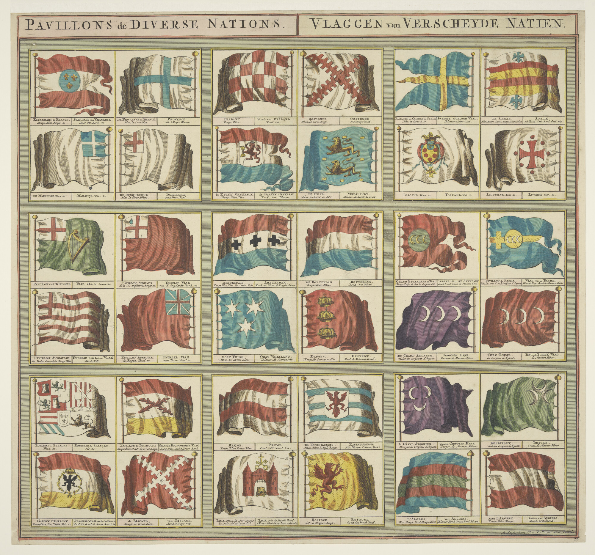 A.2855(11)12; Vlaggenkaart met 36 vlaggen uit een serie van 12 bladen; prent