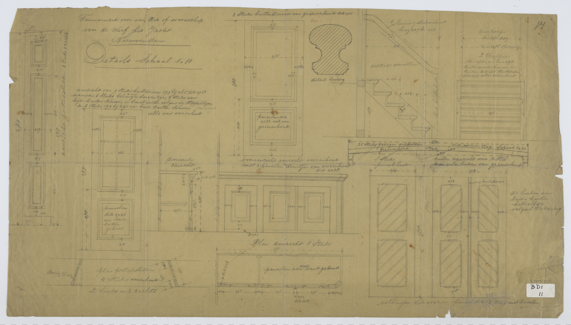 S.5181(013); Binnentimmerwerk voor de ark voor de werf Het Jacht; technische tekening