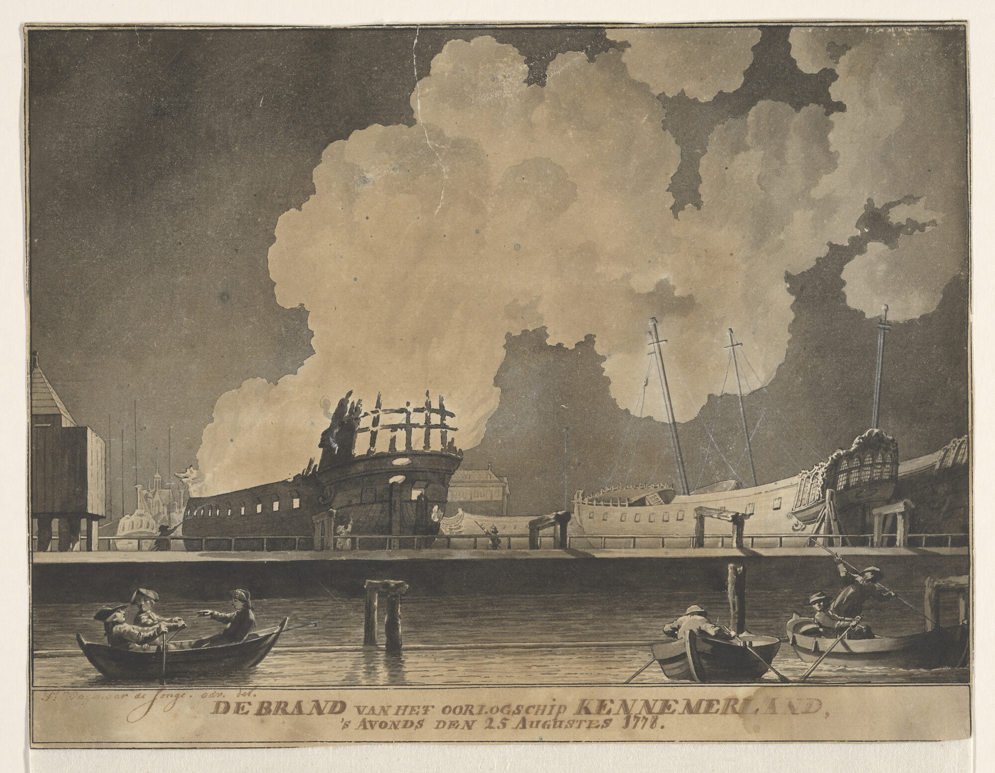A.0582(05); Brand van het oorlogsschip 'Kennemerland', 25 augustus 1778; tekening